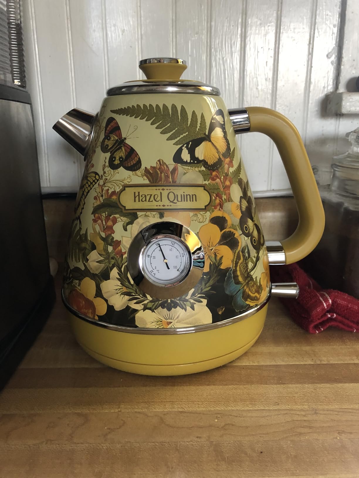 Hazel Quinn Retro Electric Kettle - 1.7 Liters / 57.5 Ounces Tea Kettle with Thermometer, All Stainless Steel, 1200 Watts Fast Boiling, BPA-free, Cordless, Automatic Shut Off - Pearl White customer photo 2