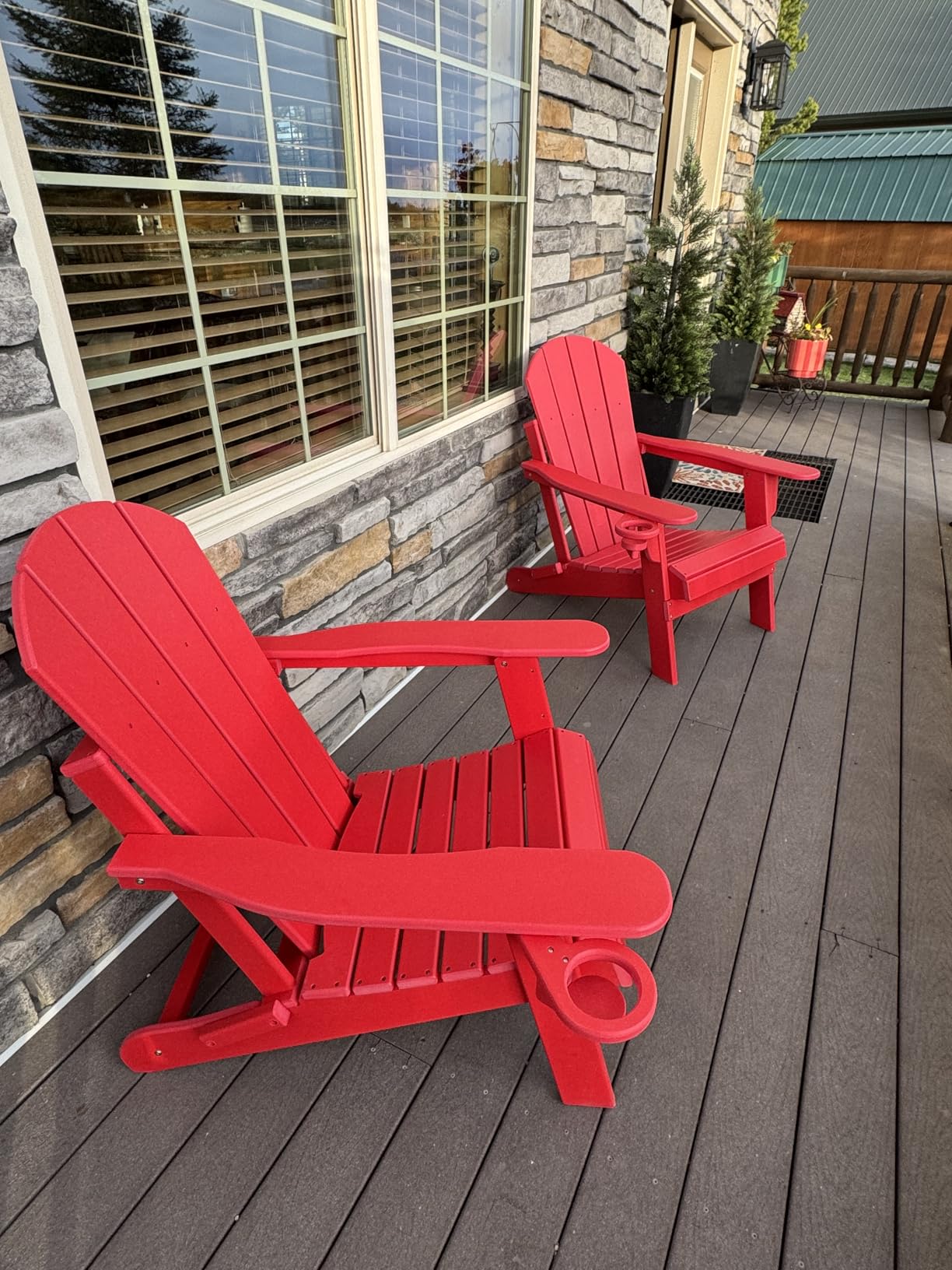 Folding Adirondack Chairs Set of 2 | HDPE Plastic | Fire Pit Chair | All Weather | Cup Holder | Blue | for Deck Backyard Patio Outdoor Garden customer photo 1