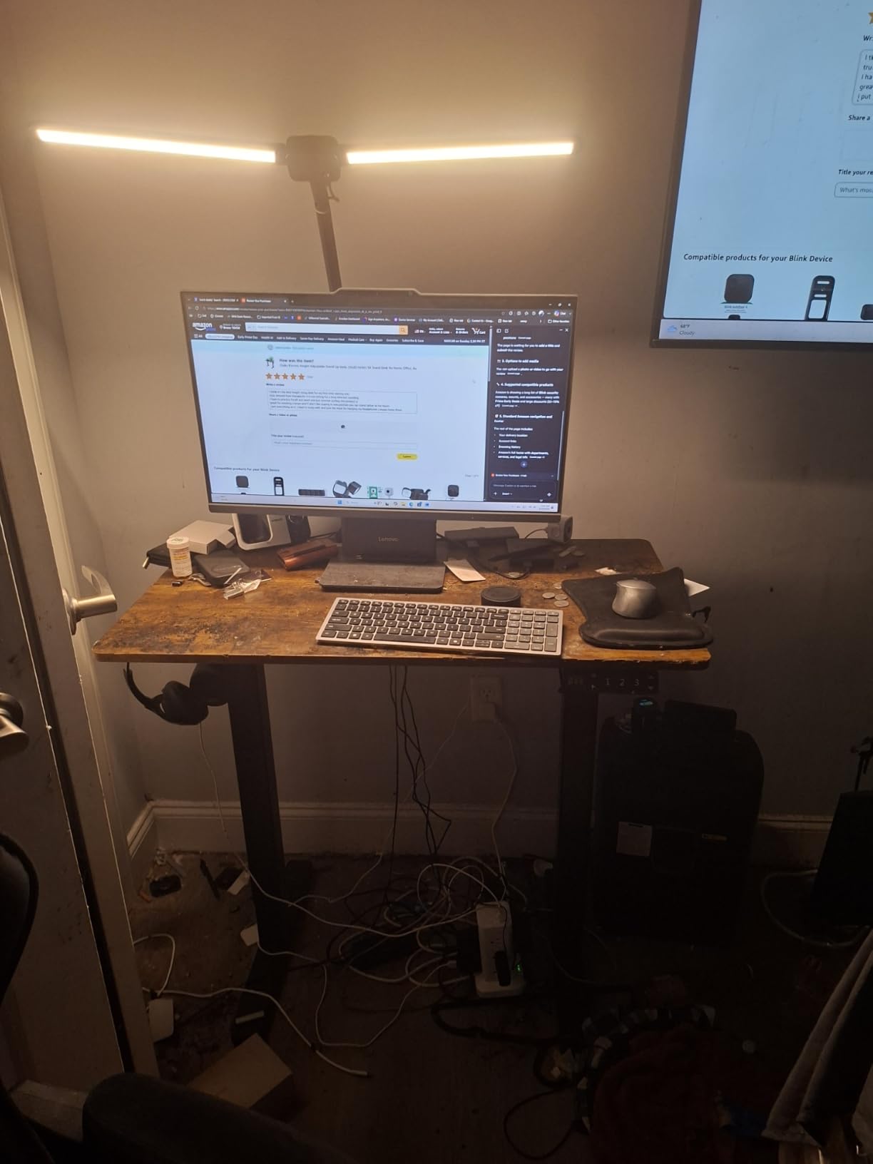 Claiks Electric Standing Desk, Adjustable Height Stand up Desk, 24x48 Inches Sit Stand Home Office Desk with Splice Board, Black Frame/Rustic Brown Top customer photo 1