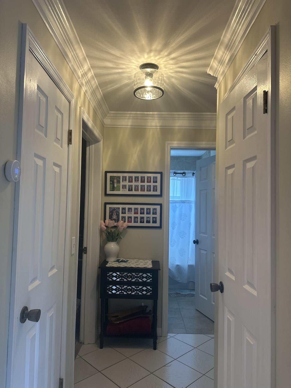 Zlepmlla Modern Semi Flush Mount Ceiling Light with Industrial Clear Hammered Glass Lampshade, Farmhouse Ceiling Lights fixtures in Satin Nickel for Hallway Kitchen Bathroom Bedroom customer photo 1