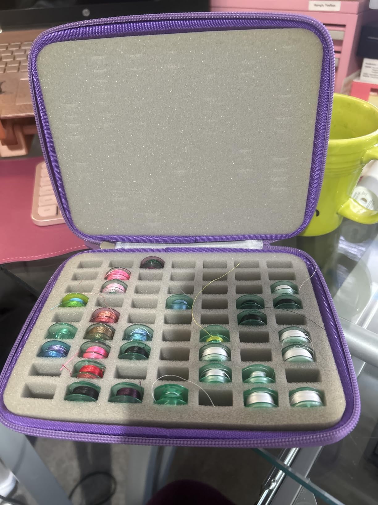 63 Slots Bobbin Case Holder - Bobbins Thread Organizer Storage - Spools Box Compatible with Brother for Singer for Babylock for Janome for Kenmore Sewing Machine (Purple) customer photo 1