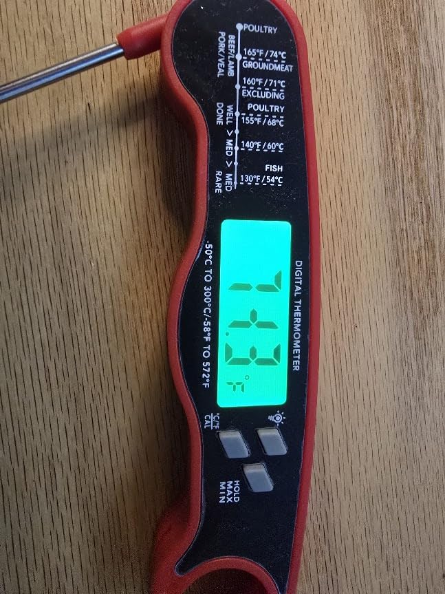 AWLKIM Digital Meat Thermometer, Instant Read Thermometer, Red | Food thermometer for grill, BBQ, candy, oil and baking; backlit display, foldable probe and magnetic storage customer photo 2