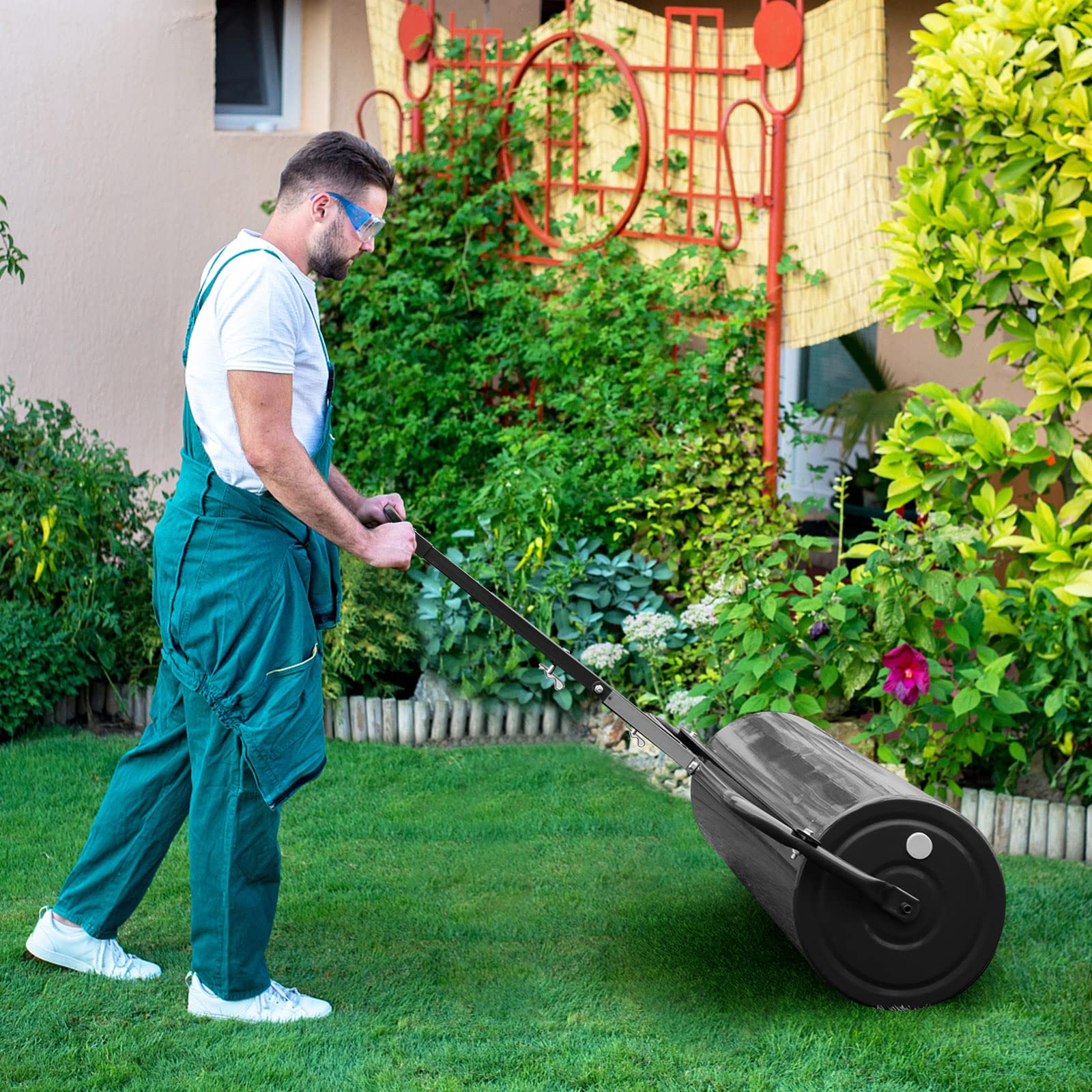 IRONMAX Lawn Roller, 30 Gallons/113 L Manual & Tow-Behind Steel Sod Roller w/Push Pull Handle, Lawn Rollers Tow Behind Water Filled for Yard, Park, Garden, Ball Field (30 Gallons, Black) customer photo 1