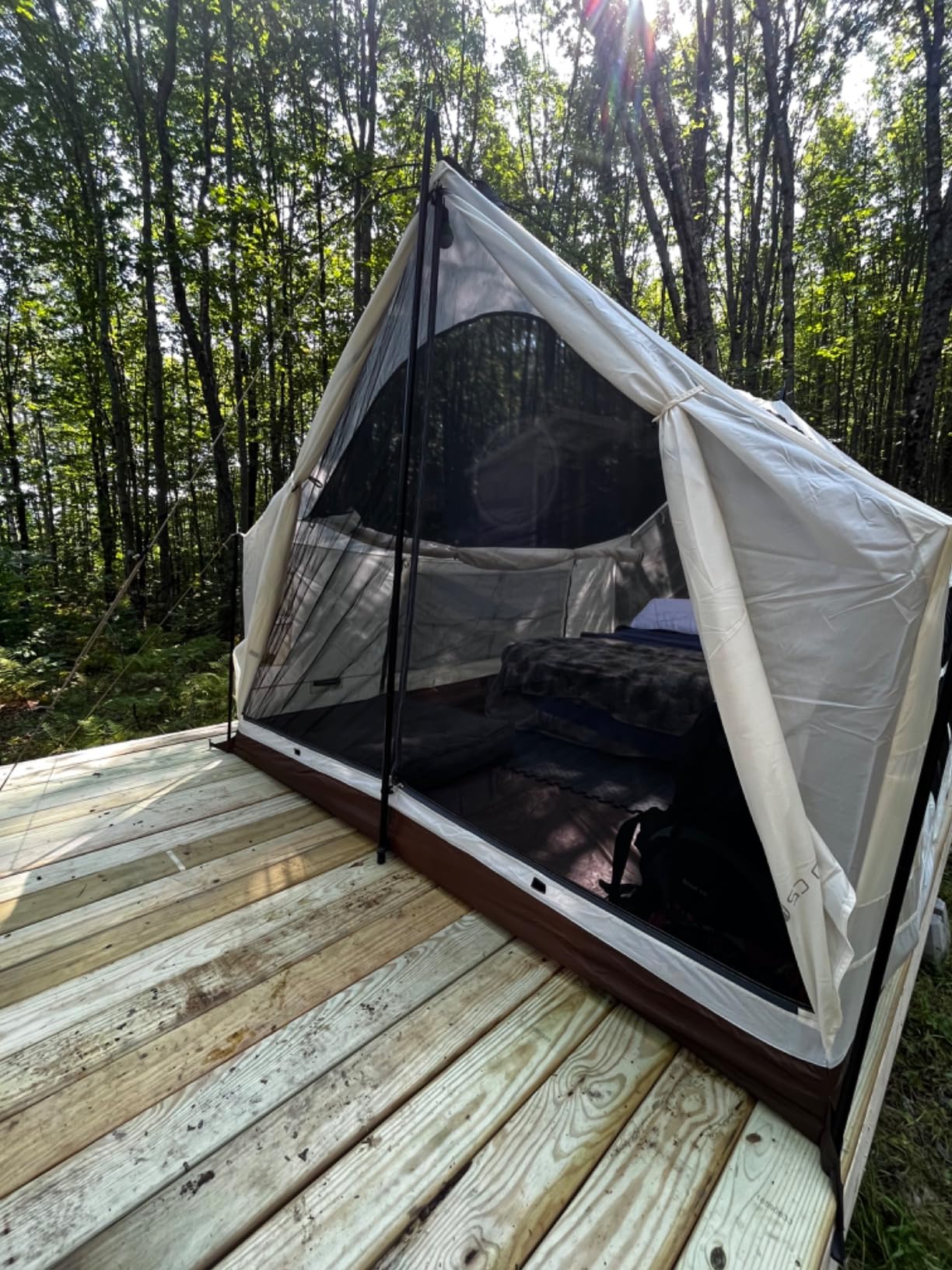 6-8 Person Canvas Tent for Camping Waterproof & Windproof Cabin Tents with Large Mesh Windows, Easy Setup, All Season Wall Tent for Family Camping, Hiking, and Outdoor Events customer photo 2