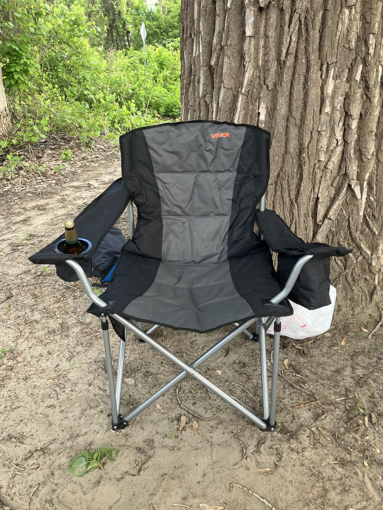 VEVOR Oversized Camping Folding Chair, Portable Heavy Duty Outdoor Quad Lumbar Back Padded with Side Pockets, Cup Holder and Cooler Bag for Beach, Lawn, Picnic, Fishing, Backpacking, Black customer photo 2