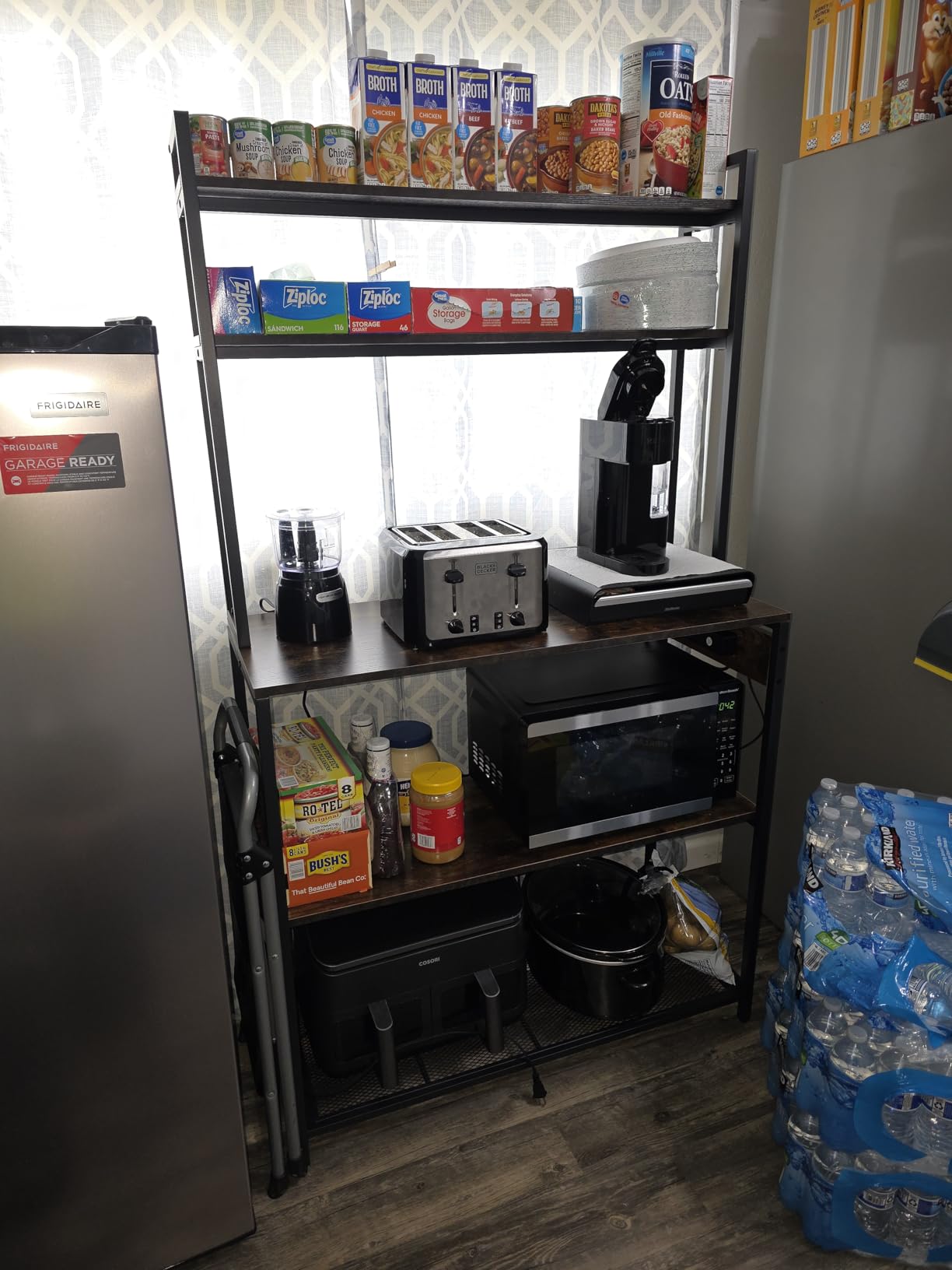 Denkee Large Bakers Rack with Power Outlets, 38 Inch Microwave Stand with Storage, 5-Tier Coffee Bar Stand, Industrial Kitchen Shelf Rack, Rustic Brown customer photo 1