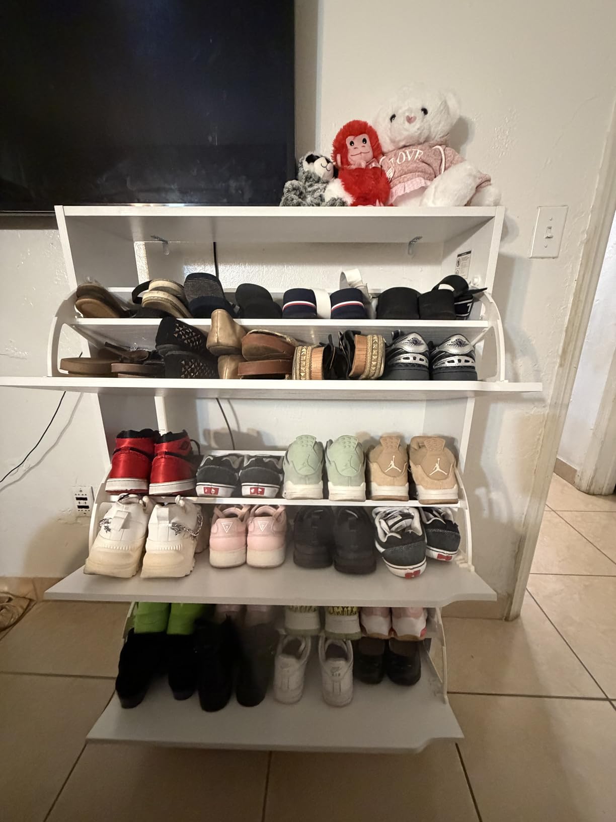 BORNOON Shoe Cabinet with 3 Flip Drawers, Hidden Wood Shoe Cabinet, Freestanding Shoe Storage Cabinet for Entryway Hallway, White customer photo 1