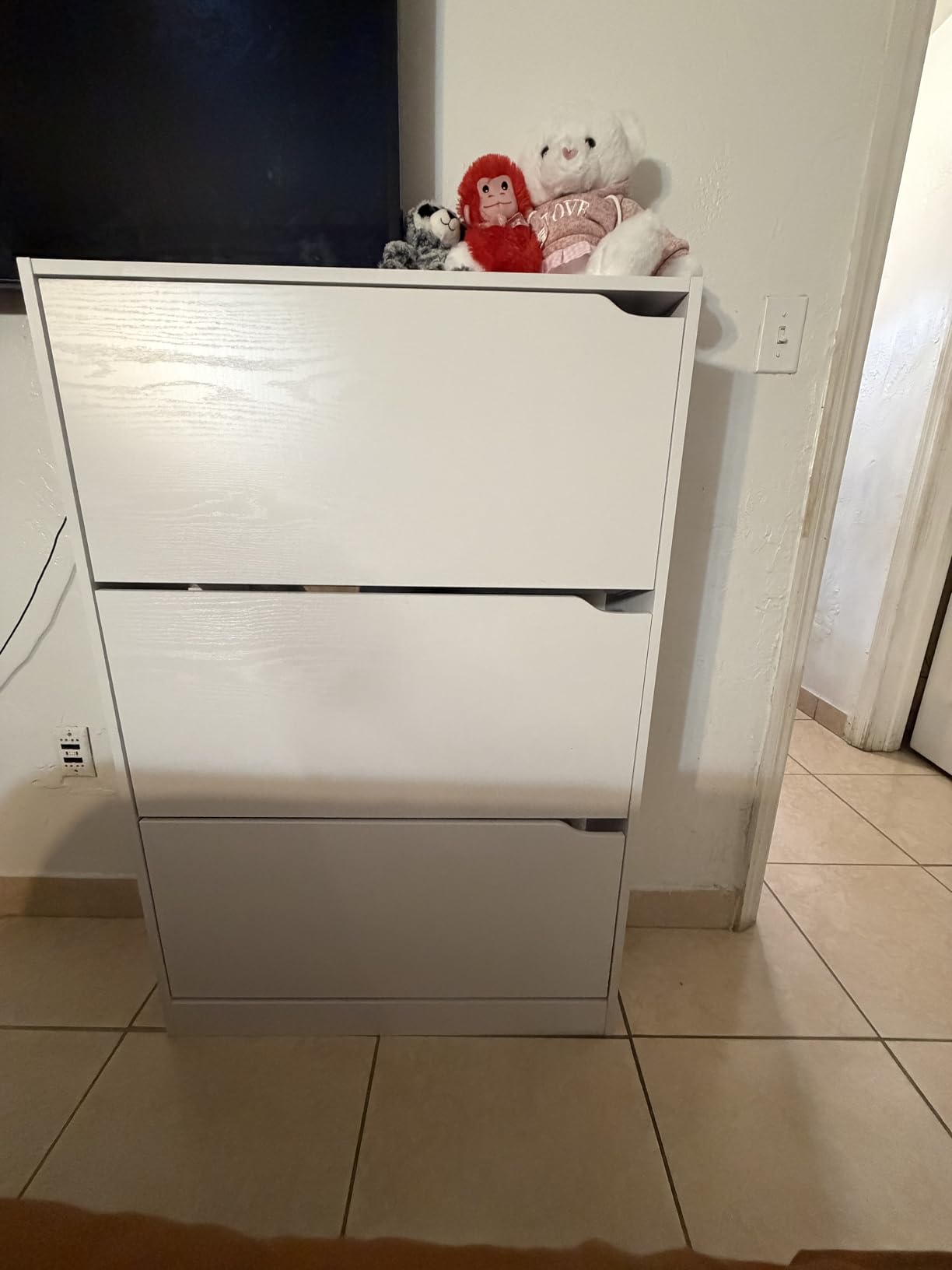 BORNOON Shoe Cabinet with 3 Flip Drawers, Hidden Wood Shoe Cabinet, Freestanding Shoe Storage Cabinet for Entryway Hallway, White customer photo 2