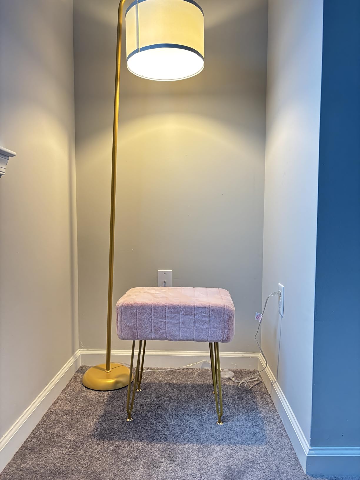 IBUYKE Stool Chair with Storage Space, Footrest Footstool Ottoman, Small Side Table, with 4 Metal Legs, with Anti-Slip Feet, for Makeup Room, Bedroom, Faux Fur, Pink LG-50P customer photo 1