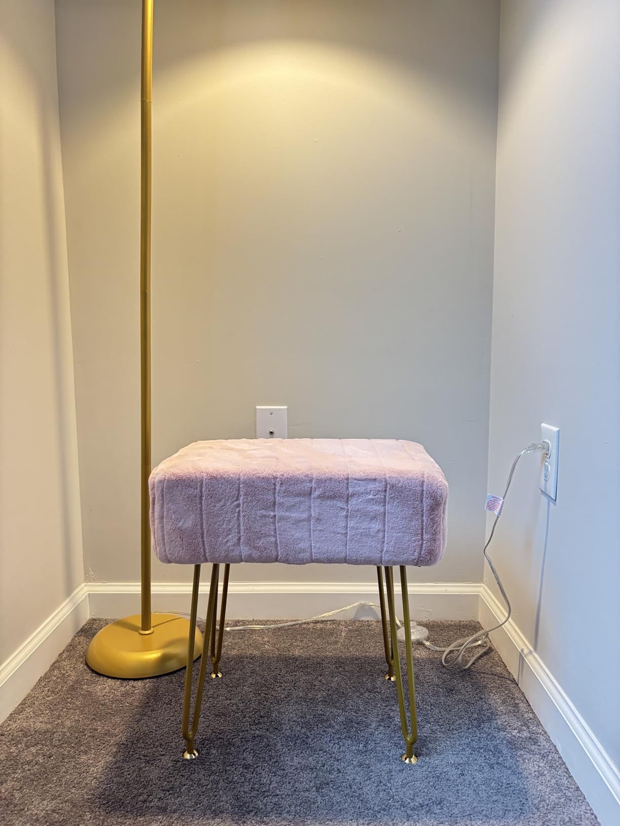 IBUYKE Stool Chair with Storage Space, Footrest Footstool Ottoman, Small Side Table, with 4 Metal Legs, with Anti-Slip Feet, for Makeup Room, Bedroom, Faux Fur, Pink LG-50P customer photo 2