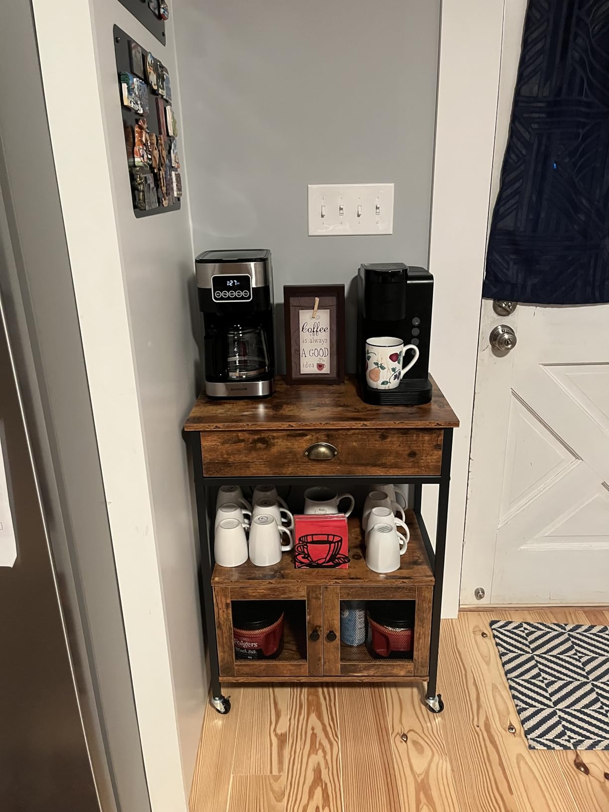 Catrimown Coffee Bar Cart Cabinet, 3 Tier Coffee Station Table on Wheels, Coffee Cart with Storage for Home Kitchen, Liquor Buffet Sideboard Cabinet, Rustic Brown customer photo 1