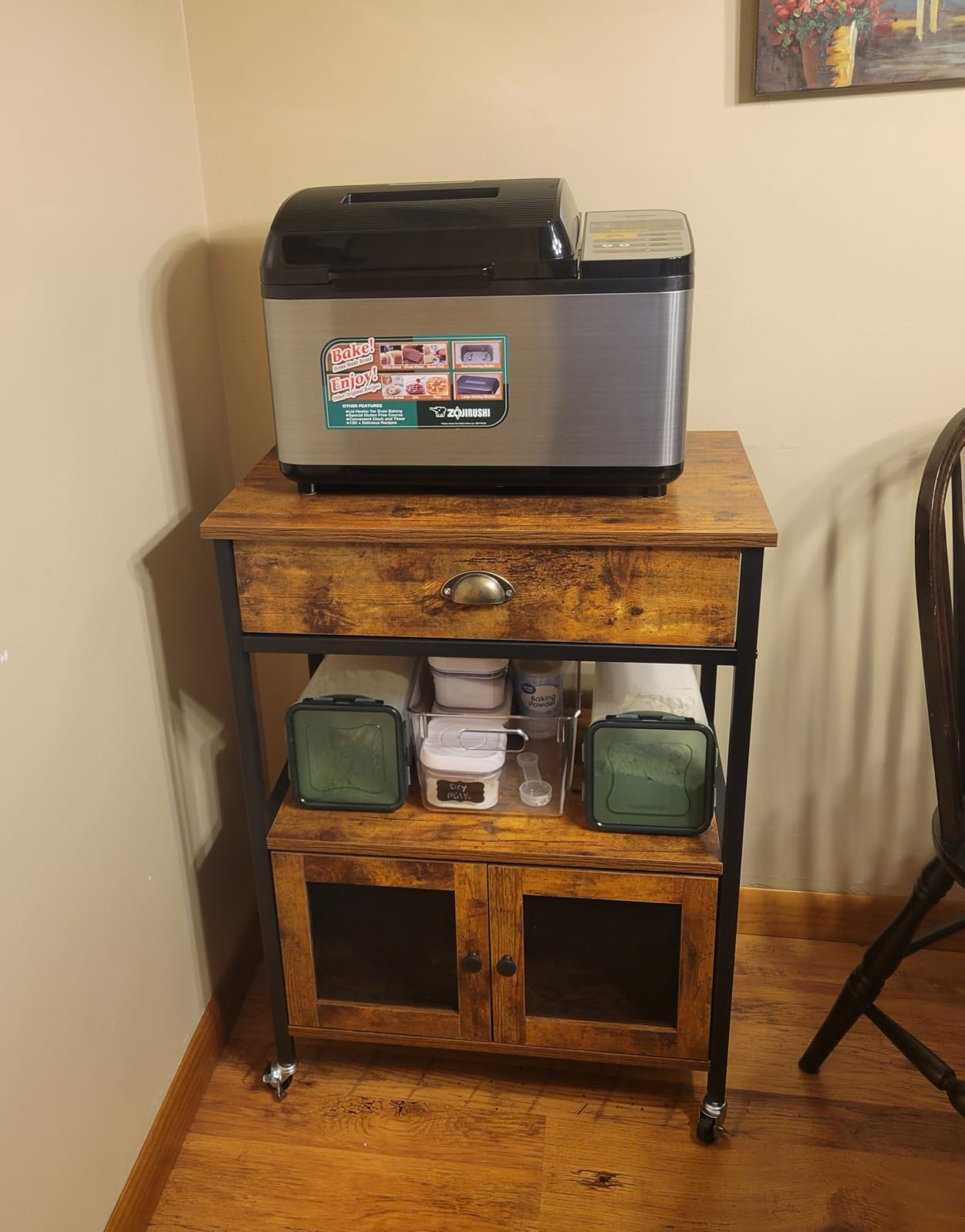 Catrimown Coffee Bar Cart Cabinet, 3 Tier Coffee Station Table on Wheels, Coffee Cart with Storage for Home Kitchen, Liquor Buffet Sideboard Cabinet, Rustic Brown customer photo 2
