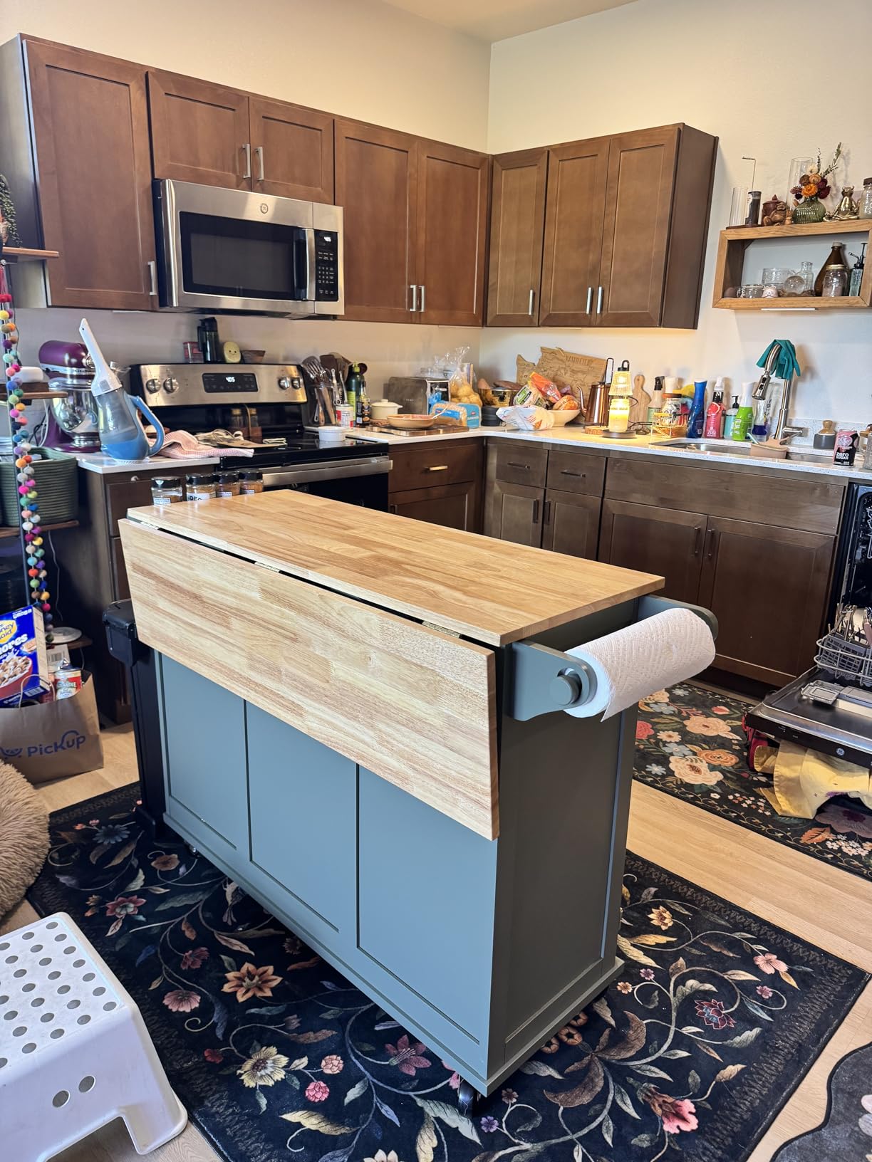 Homestyles Mobile Kitchen Island Cart with Wood Top and Dropleaf Breakfast Bar, 18