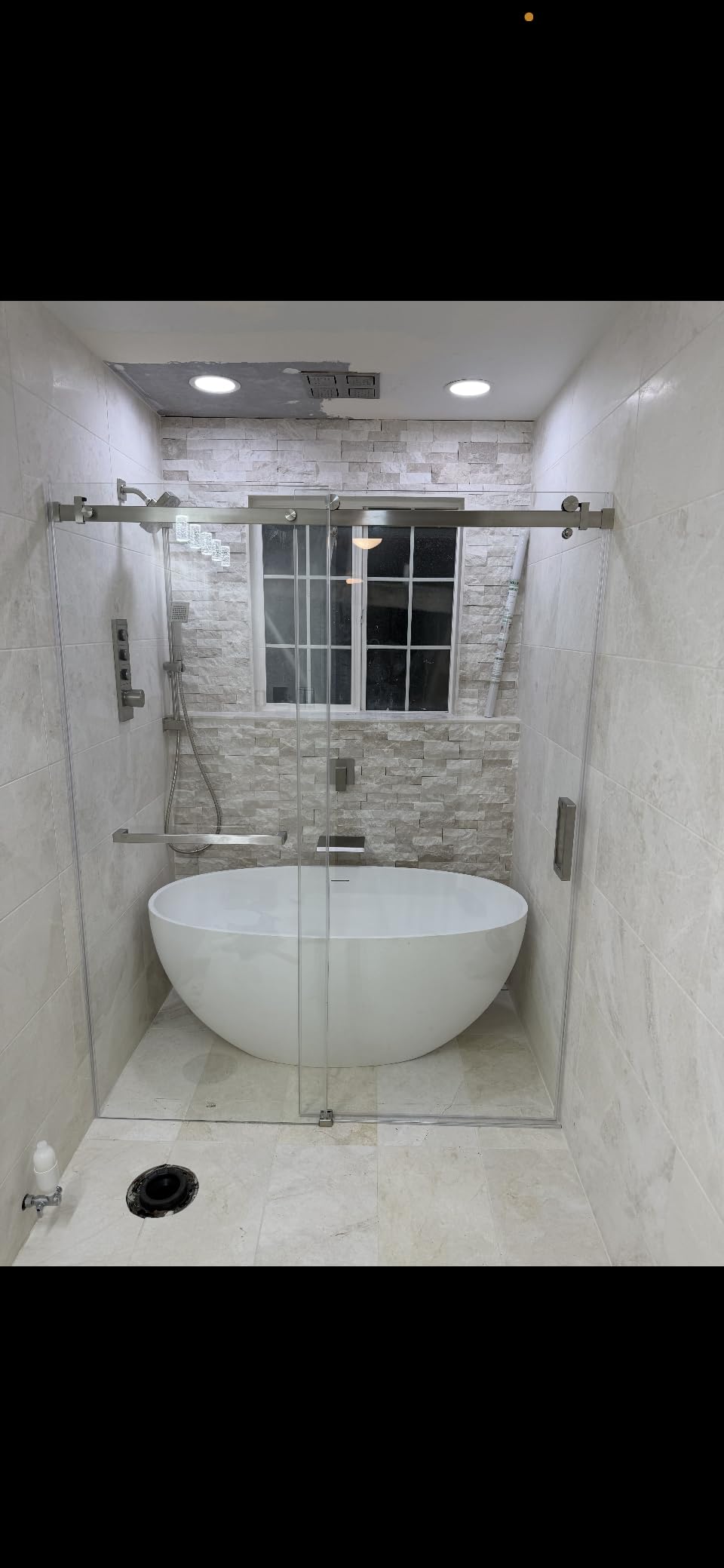 61'' Resin Stone Soaking Bathtub Oval Solid Surface Freestanding Soaking Bathtubs Matte White Soaking Tub with Overflow and Pop up Drain - White customer photo 2