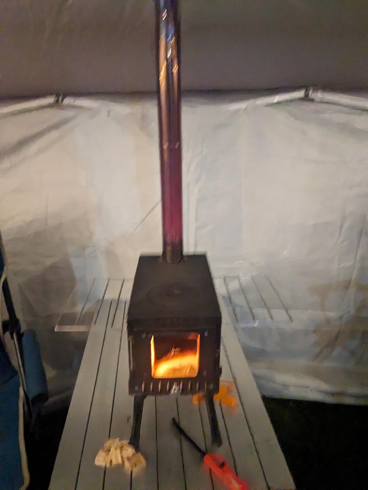 Huskfirm Wood Burning Stove, Tent Stove for Heating, Folding Portable Wood Stove for Tent, Cooking, Courtyard, Camping Stove include Chimney Pipes and Spark Arrestor, Black-LOGO customer photo 1