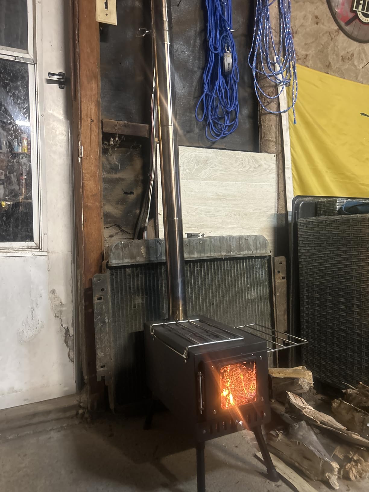 Huskfirm Wood Burning Stove, Tent Stove for Heating, Folding Portable Wood Stove for Tent, Cooking, Courtyard, Camping Stove include Chimney Pipes and Spark Arrestor, Black-LOGO customer photo 2