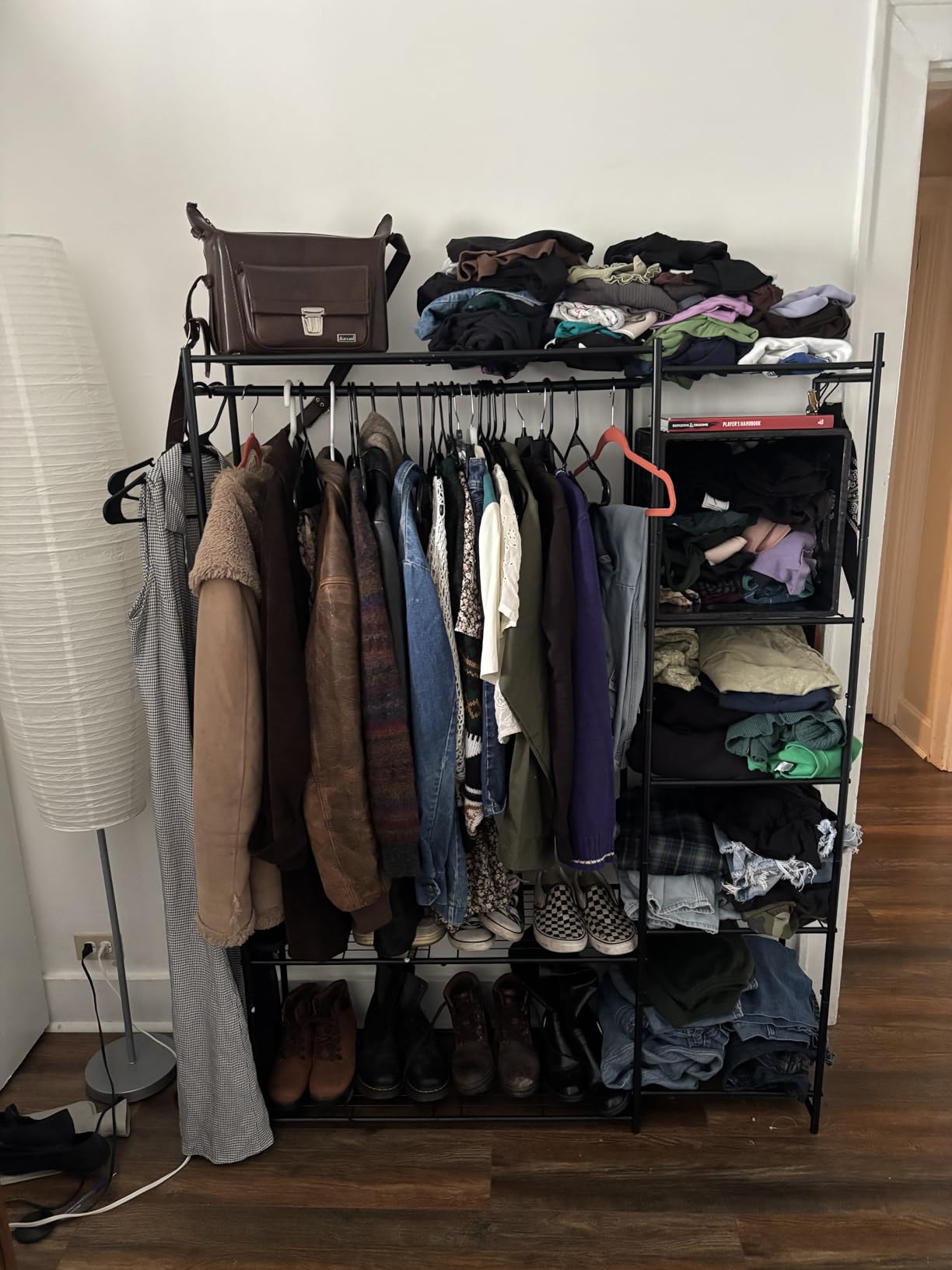 Wardrobe Closet, Portable Clothes Rack with 4 Tiers Shelves, Freestanding Closet Organizers and Storage System with Hanging Rods, Steel Clothing Rack Suitable for Cloakrooms, Bedrooms, Entrances, etc. Black customer photo 1