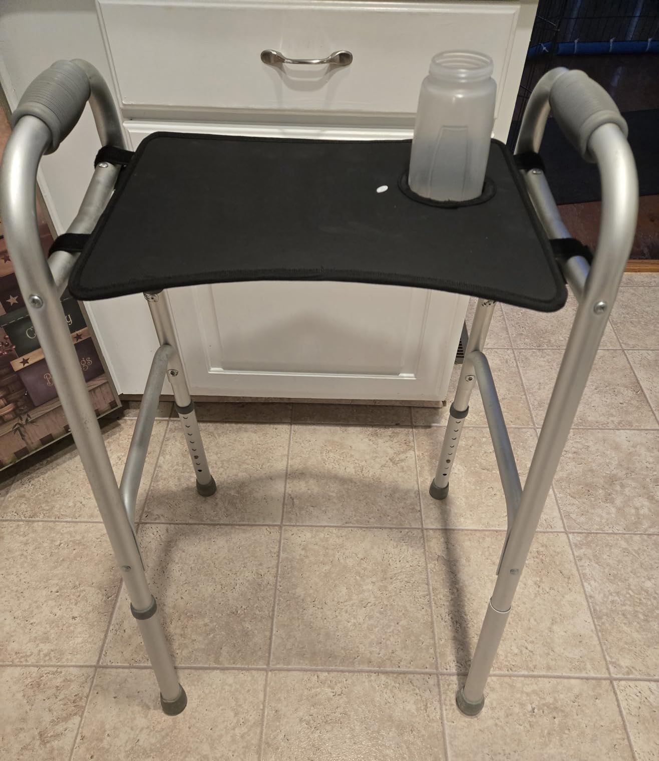Vive Walker Tray for Folding Walker - (w/Cup Holder) - Adult Mobility Accessories - Fits Standard Walkers - Medical Table for Seniors Non Slip Mat for Food - Removable & Easy Assembly (Black) customer photo 2