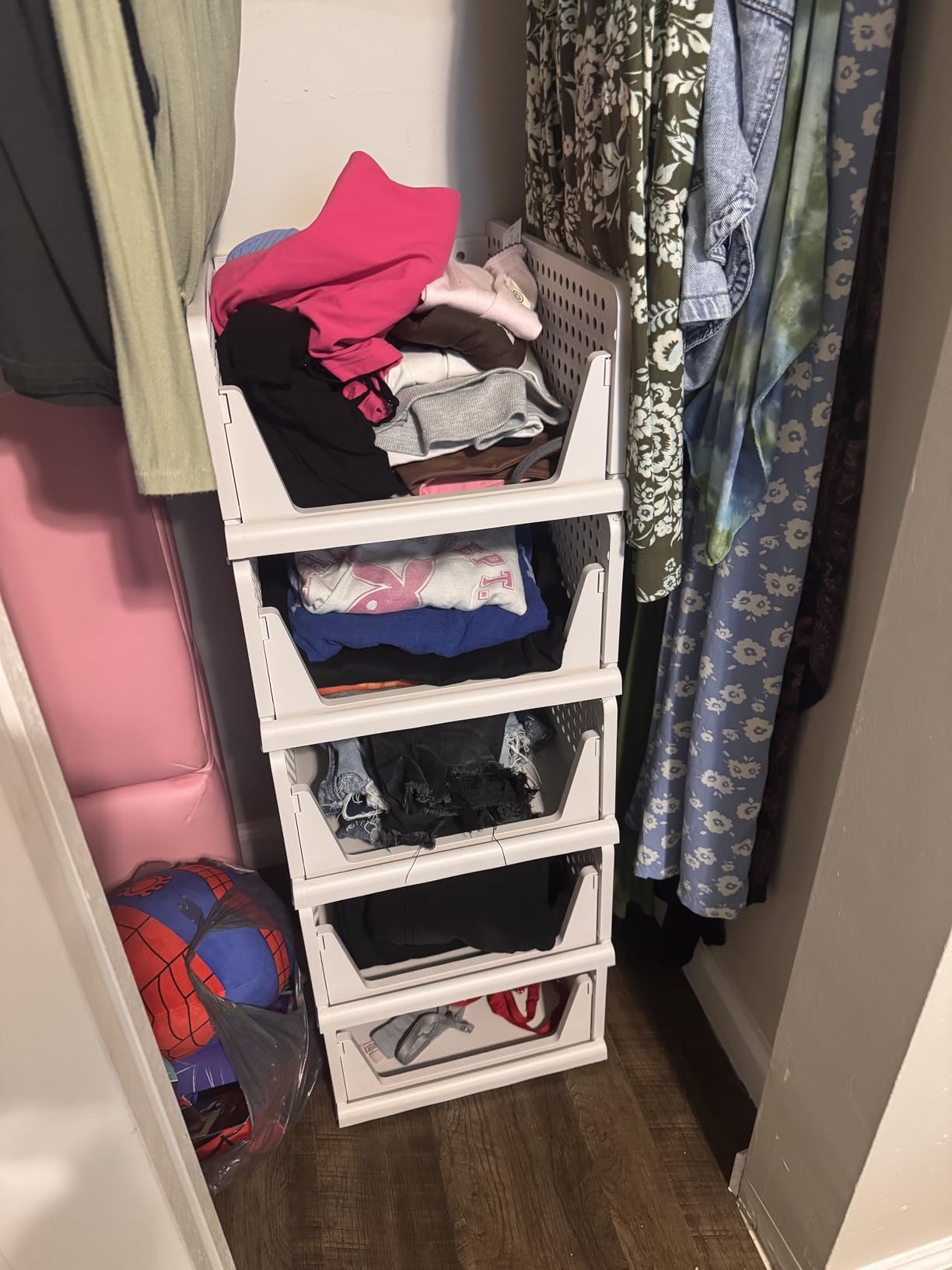 SNSLXH 5 Pack Stackable Closet Storage Basket, Multifunctional & Foldable Closet Organizer for Bathroom Kitchen Laundry Room Wardrobe Storage customer photo 2