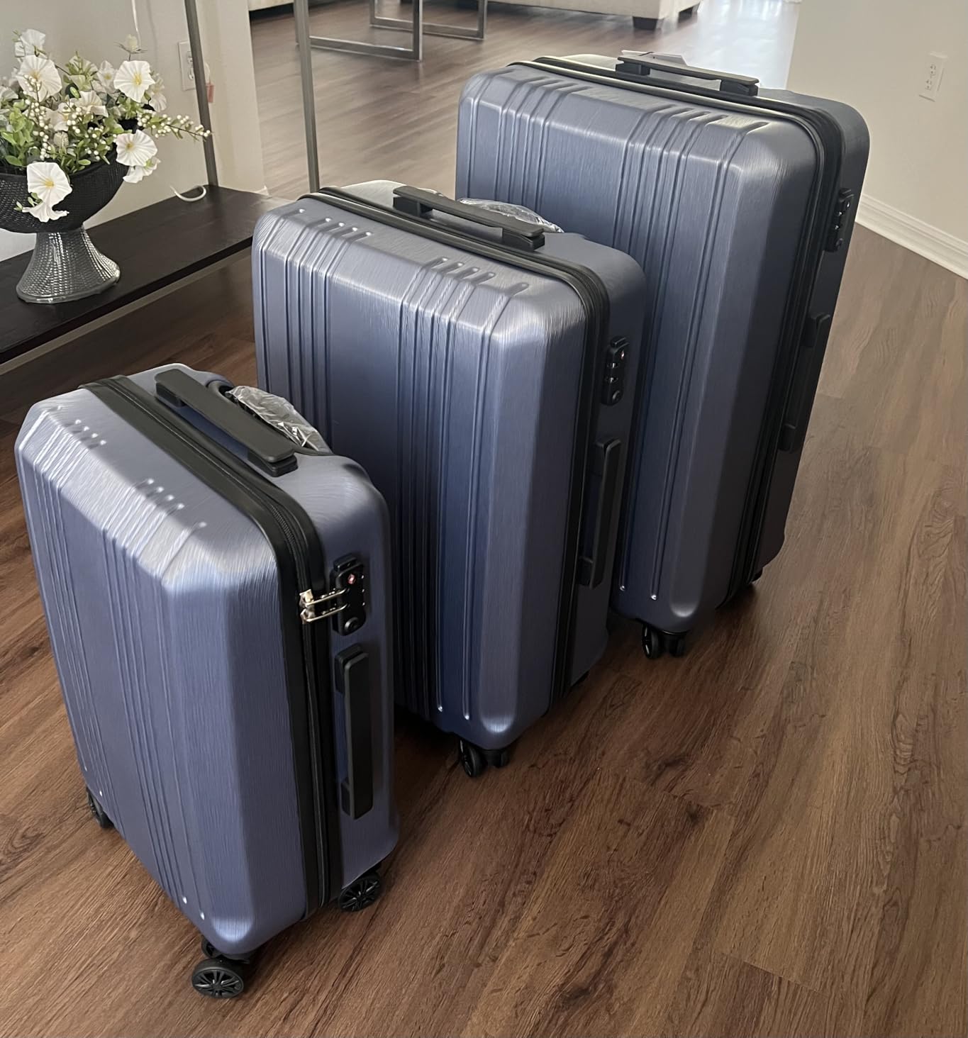 Luggage 3 Piece Set PC+ABS Hardshell Suitcases with TSA Lock, Spinner Lightweight (ice blue, 3 piece set) customer photo 1