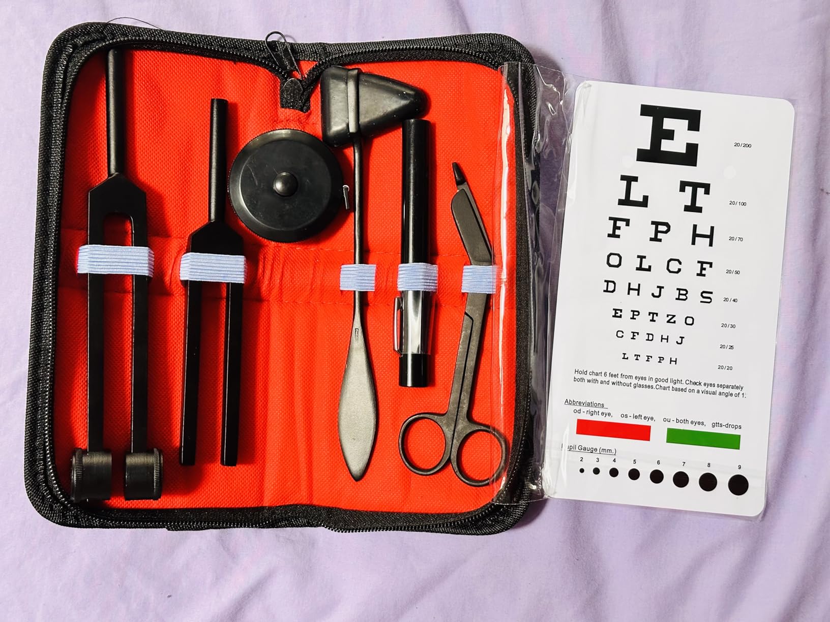 ASA TECHMED Premium 7 Piece Tactical Black Diagnostic Kit - Taylor Hammer, Measuring Tape, Tuning Forks, Bandage Scissors, Pupil Gauge Penlight, Snellen Eye Chart (Black) customer photo 1