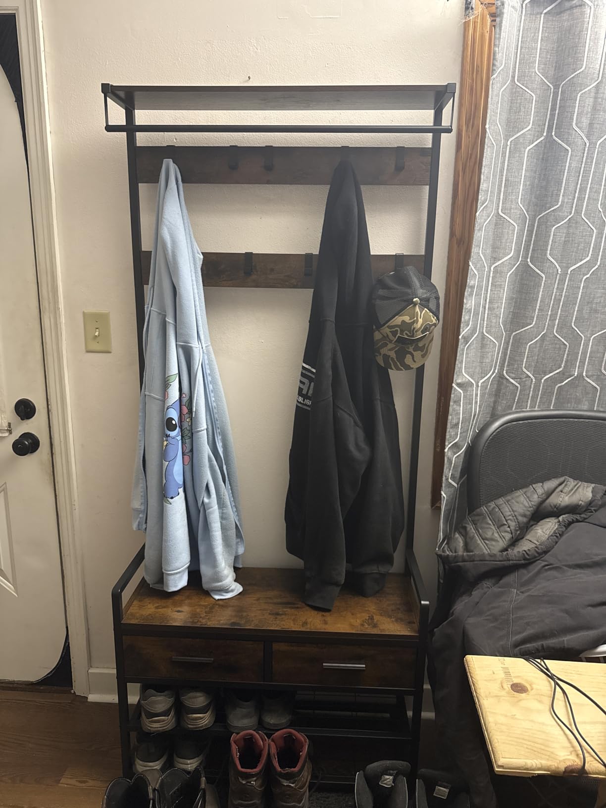 VASAGLE Hall Tree with Bench and Shoe Storage, Entryway Coat Rack with Shoe Bench, 2 Fabric Drawers, 10 Hooks, 11.8 x 31.7 x 71.5 Inches, Vintage Brown and Ink Black UHSR429B01 customer photo 1