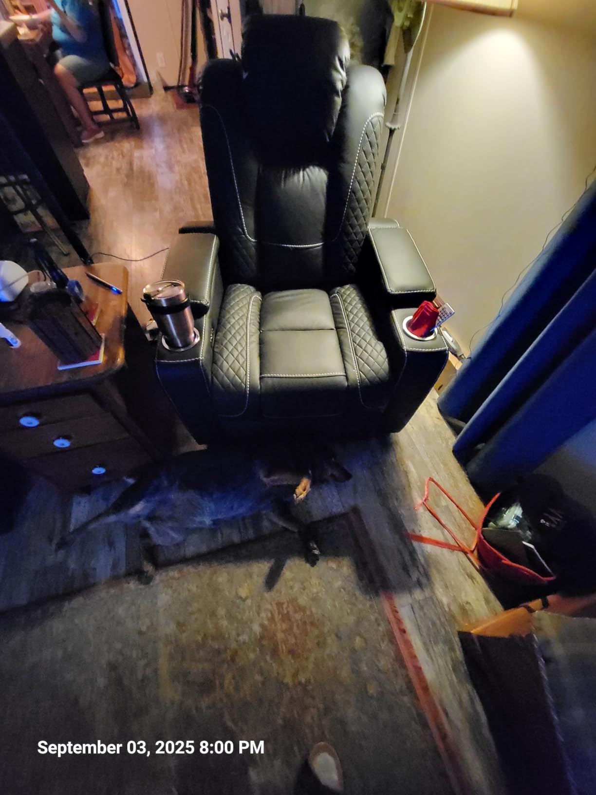 CANMOV Electric Power Recliner Chair with Ambient Lighting, Faux Leather Dual Motor Power Home Theater Seating with Adjustable Headrest, Hidden Arm Storage, Cup Holders, USB Ports (Single, Black) customer photo 1