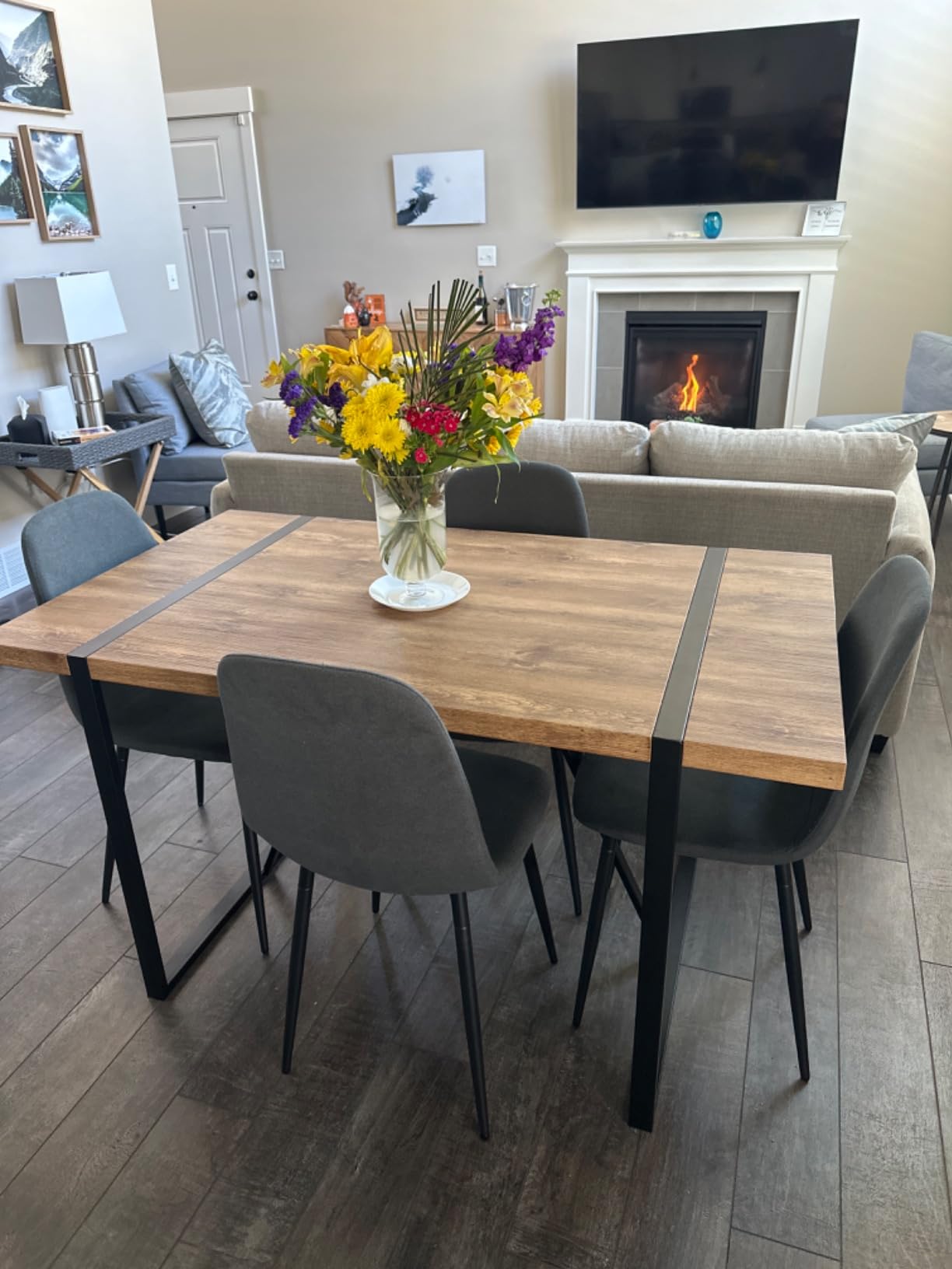 9 Piece Dining Table Set,Modern 71'' Rectangle Wood Kitchen Table and Fabric Dining Chairs Set of 8,Dining Table Set for 8,Ideal for Kitchen Dining Room customer photo 2