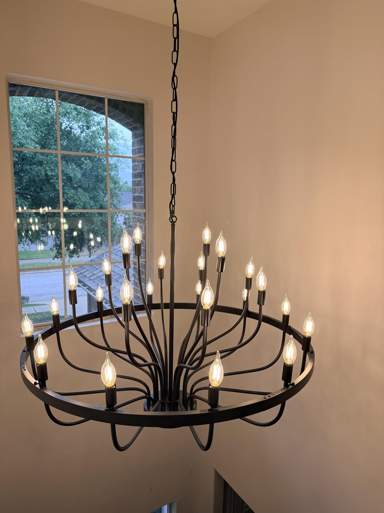 Shandaglo Large Gold Chandelier 24-Light, 39in Wagon Wheel Chandelier for High Ceilings, 3-Tier Foyer Chandelier for Entryway, Dining Room Light Fixture, Living Room Farmhouse Ceiling Light customer photo 2