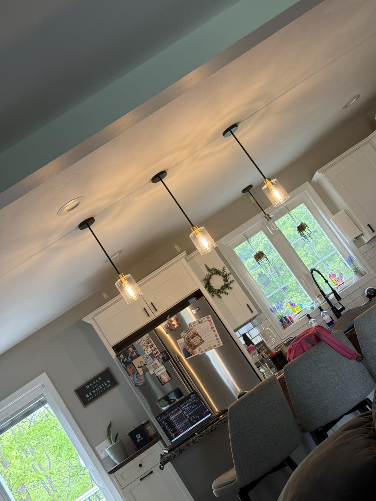 Brushed Nickel Pendant Lights, Modern Farmhouse Pendant Light, Light Fixture Kitchen Pendant Mini Hanging Light for Sink Island, Adjustable Height, Home Decor Lighting (Brushed Nickel 2 pack Stem Rod) customer photo 1
