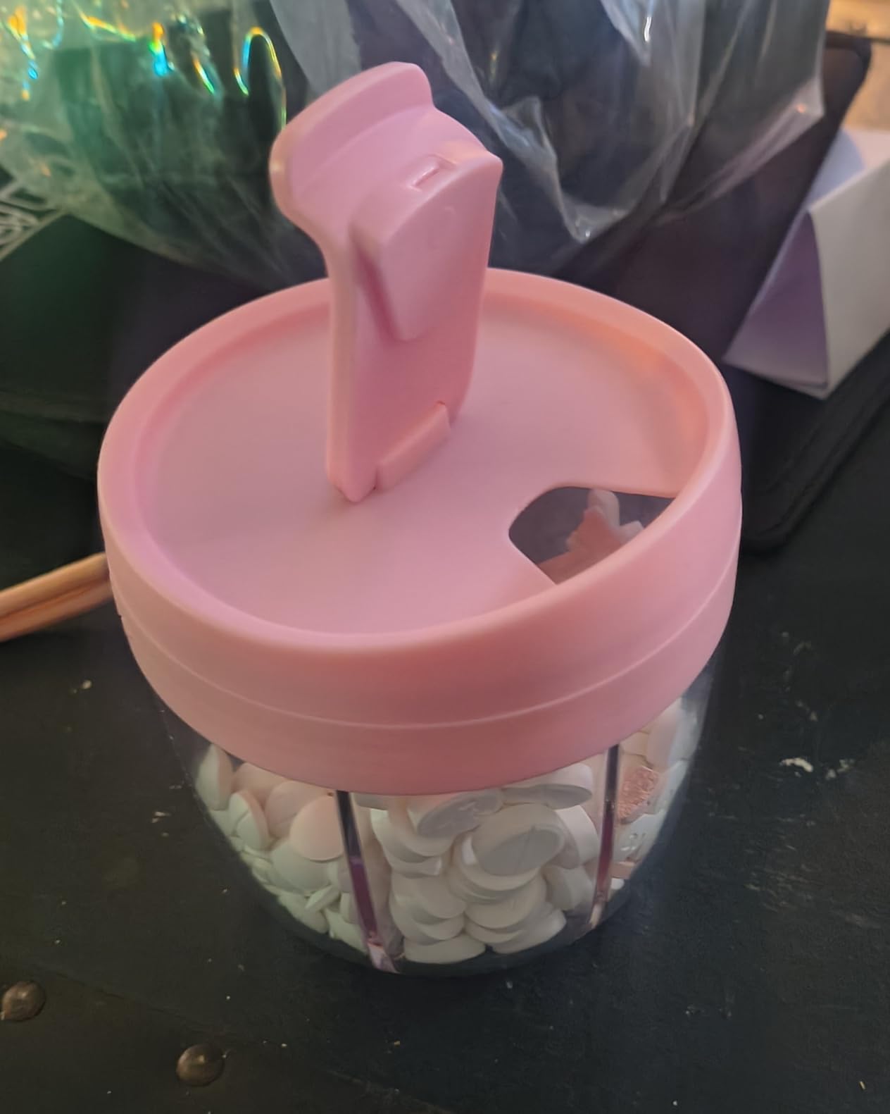 AMOOS Cute Pill Dispenser with 7 Compartments, Pill Bottle Organizer with Anti-Mix Design, Portable Pill Organizer for Travel with Wide Mouth for Easy Access, BPA-Free Patented Pill Container, Pink customer photo 1