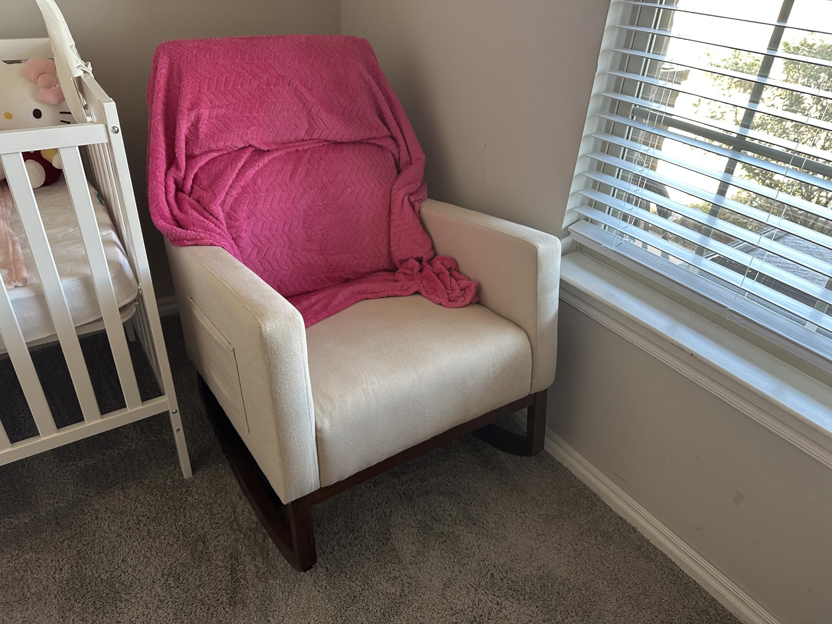 Yaheetech Living Room Rocking Chair, Polyester Upholstered Glider Chair, Modern Nursery Chair with Side Pockets and High Back for Living Room Nursery Bedroom, Grey customer photo 1