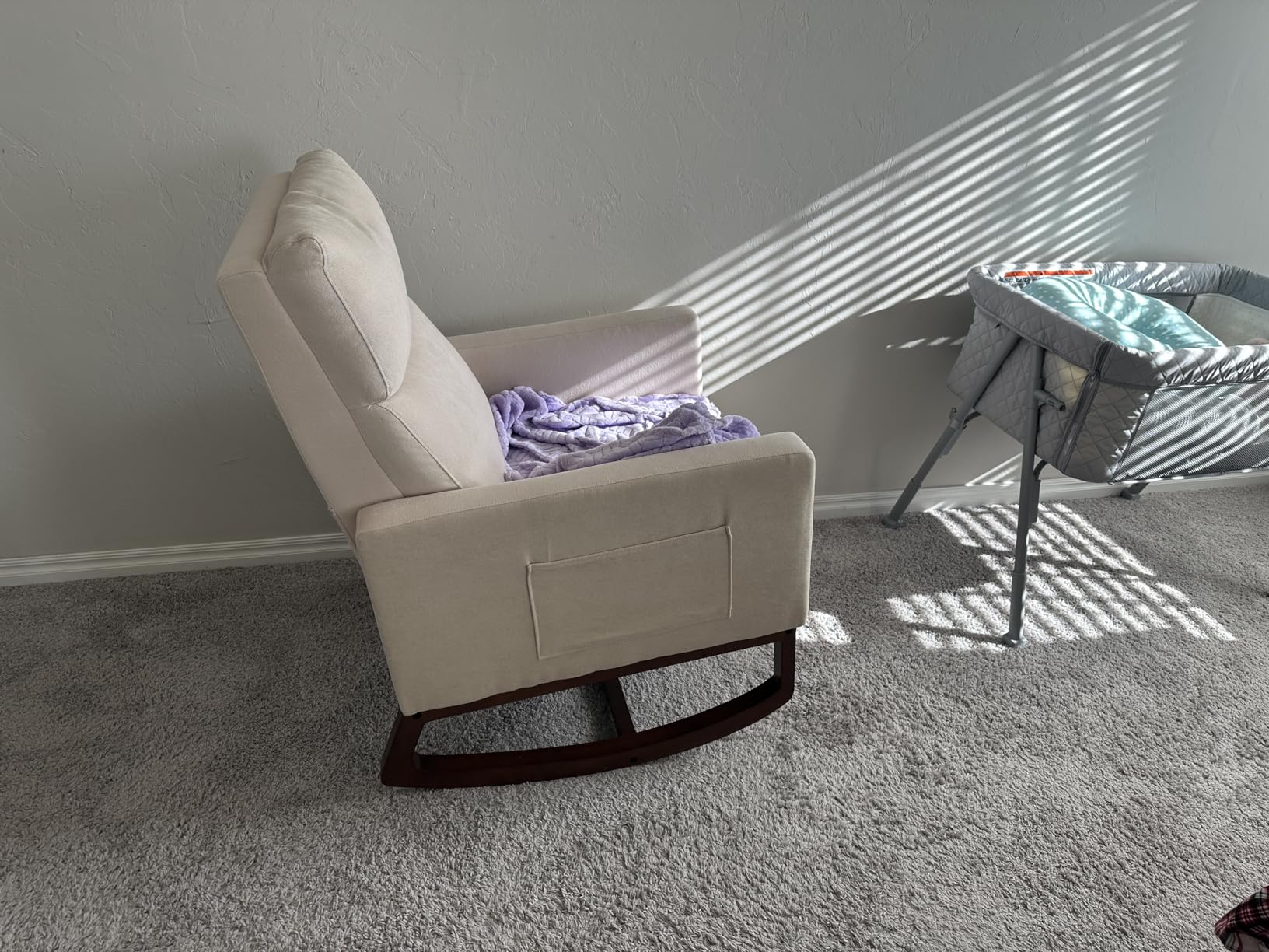 Yaheetech Living Room Rocking Chair, Polyester Upholstered Glider Chair, Modern Nursery Chair with Side Pockets and High Back for Living Room Nursery Bedroom, Grey customer photo 2