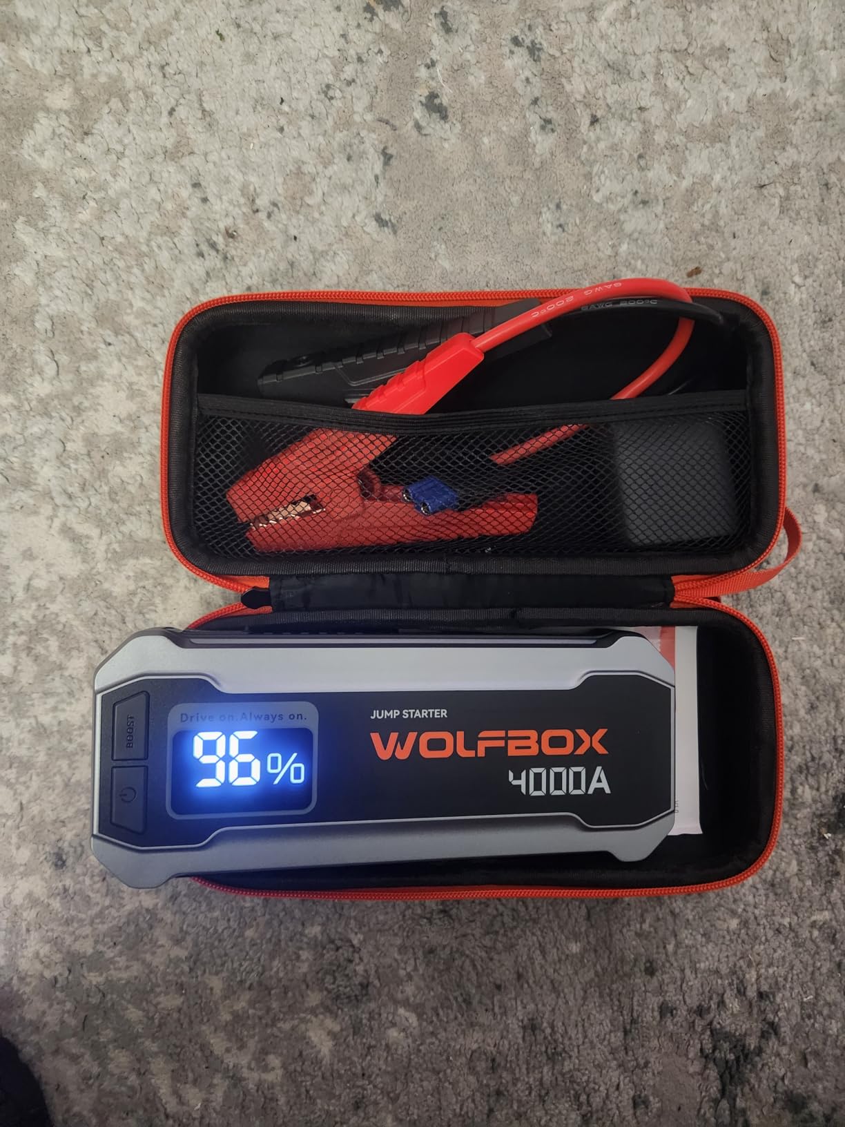 WOLFBOX 4000A Jump Starter, 12V Car Battery Jumper Starter Portable with 65W Quick Charger, LED Display, 88.8Wh Booster Jump Box Pack (10L Gas 10L Diesel Engine) with LED Light, Jumper Cables, MV24 customer photo 1