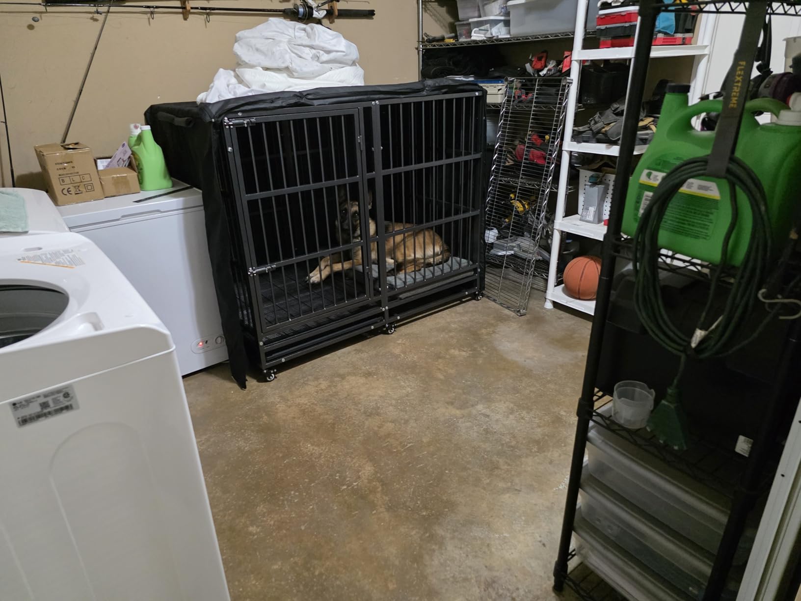 KOKOTANGS 48 Inch Heavy Duty Dog Crate Cage with Wheels, Indestructible and Escape Proof Steel Kennel Indoor for High Anxiety Dogs with Sturdy Locks, Double Door and Tray, Extra Large XL XXL, Black customer photo 1