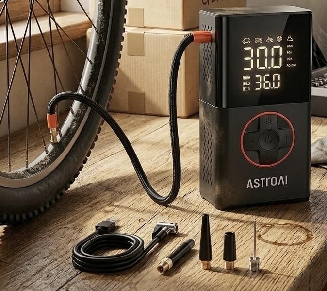 AstroAI L7 Tire Inflator Portable Air Compressor, 150 PSI Cordless Mini Air Bike Pump with Digital Dual Values Display, Lightning Fast Inflation & Pressure Gauge for Auto, Motorcycles, Bikes, Balls customer photo 1