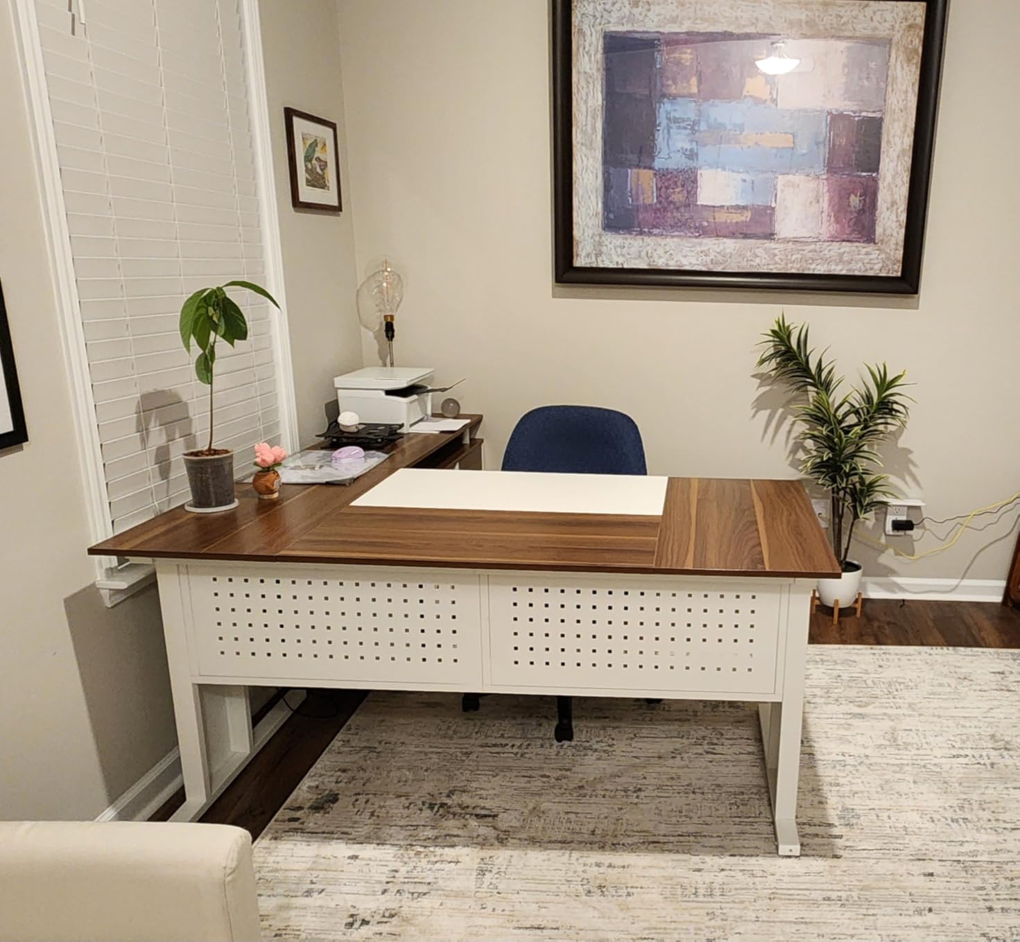 Tribesigns 63 Inch Executive Desk with File Cabinet, Large Office Desk L Shaped Computer Desk with Drawers and Storage Shelves, Business Furniture Desk Workstation for Home Office, Brown and Black customer photo 2
