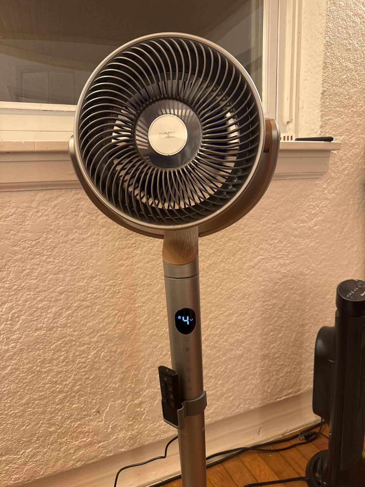 DREO Fan for Bedroom, 120°+120° Omni-directional Oscillating Fan, 90ft, DC Motor, 20 dB Quiet Standing Pedestal Fans, 8 Speeds, 3 Modes Circulator with Remote, 35-40
