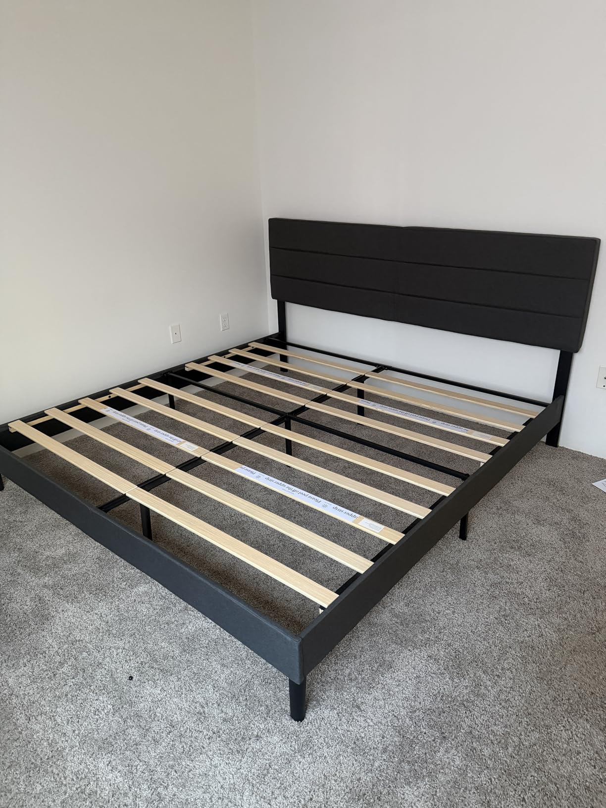 Zinus Queen Piper Upholstered Platform Bed with Horizontal Paneled Headboard, Wooden Slat Support, No Box Spring Needed, Easy Assembly, Dark Grey customer photo 1