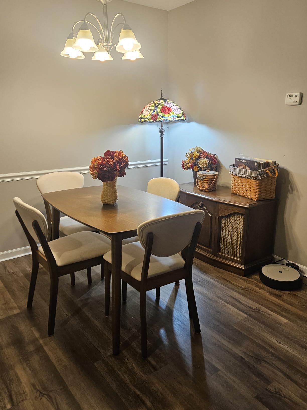 Best Choice Products 5-Piece Dining Set, Compact Mid-Century Modern Table & Chair Set for Home, Apartment w/ 4 Chairs, Padded Seats & Backrests, Wooden Frame - Walnut/Light Gray customer photo 1