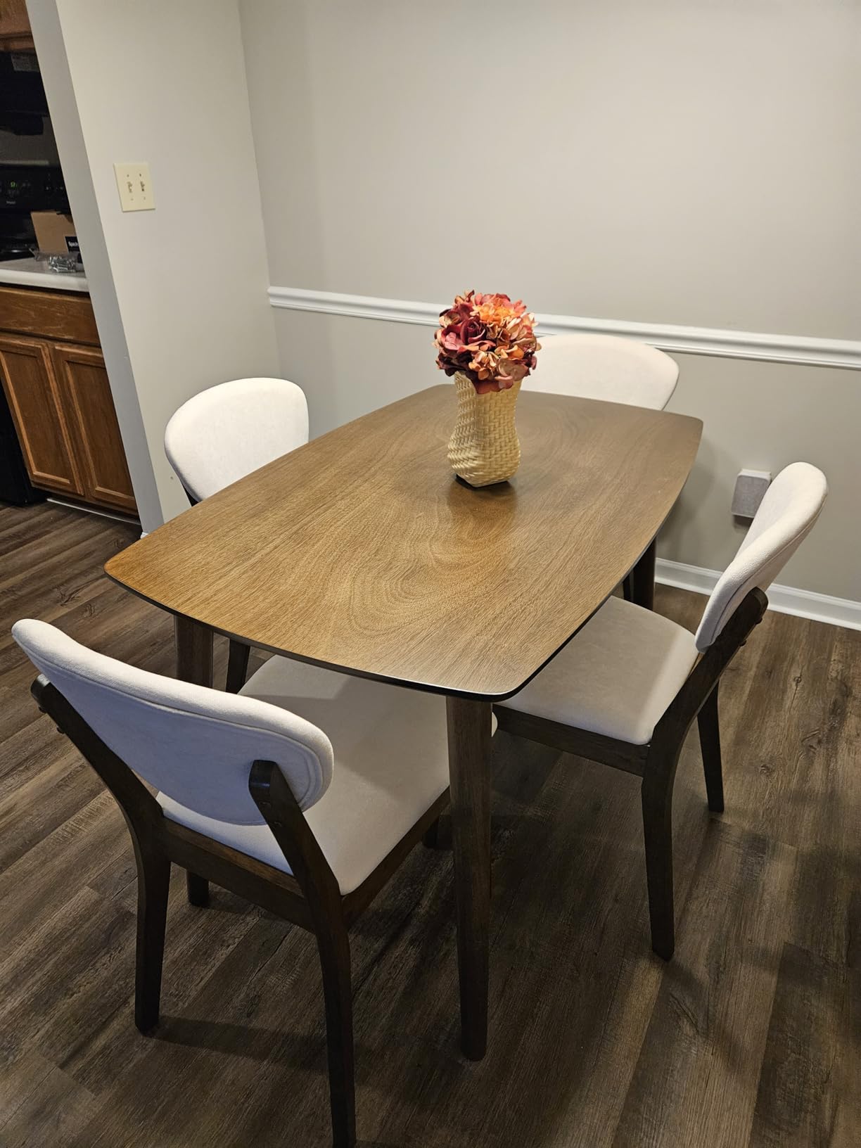 Best Choice Products 5-Piece Dining Set, Compact Mid-Century Modern Table & Chair Set for Home, Apartment w/ 4 Chairs, Padded Seats & Backrests, Wooden Frame - Walnut/Light Gray customer photo 2