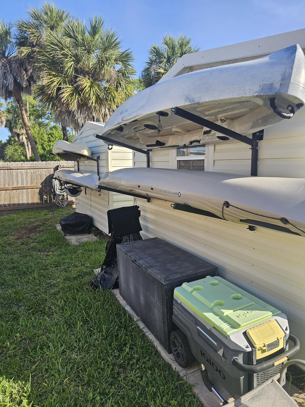 StoreYourBoard Kayak Storage Rack Wall Mount, Holds 2 Kayaks, Padded Arms | Outdoor Kayak Storage, Wall Mount Rack, Stainless Hardware, Adjustable Levels customer photo 1
