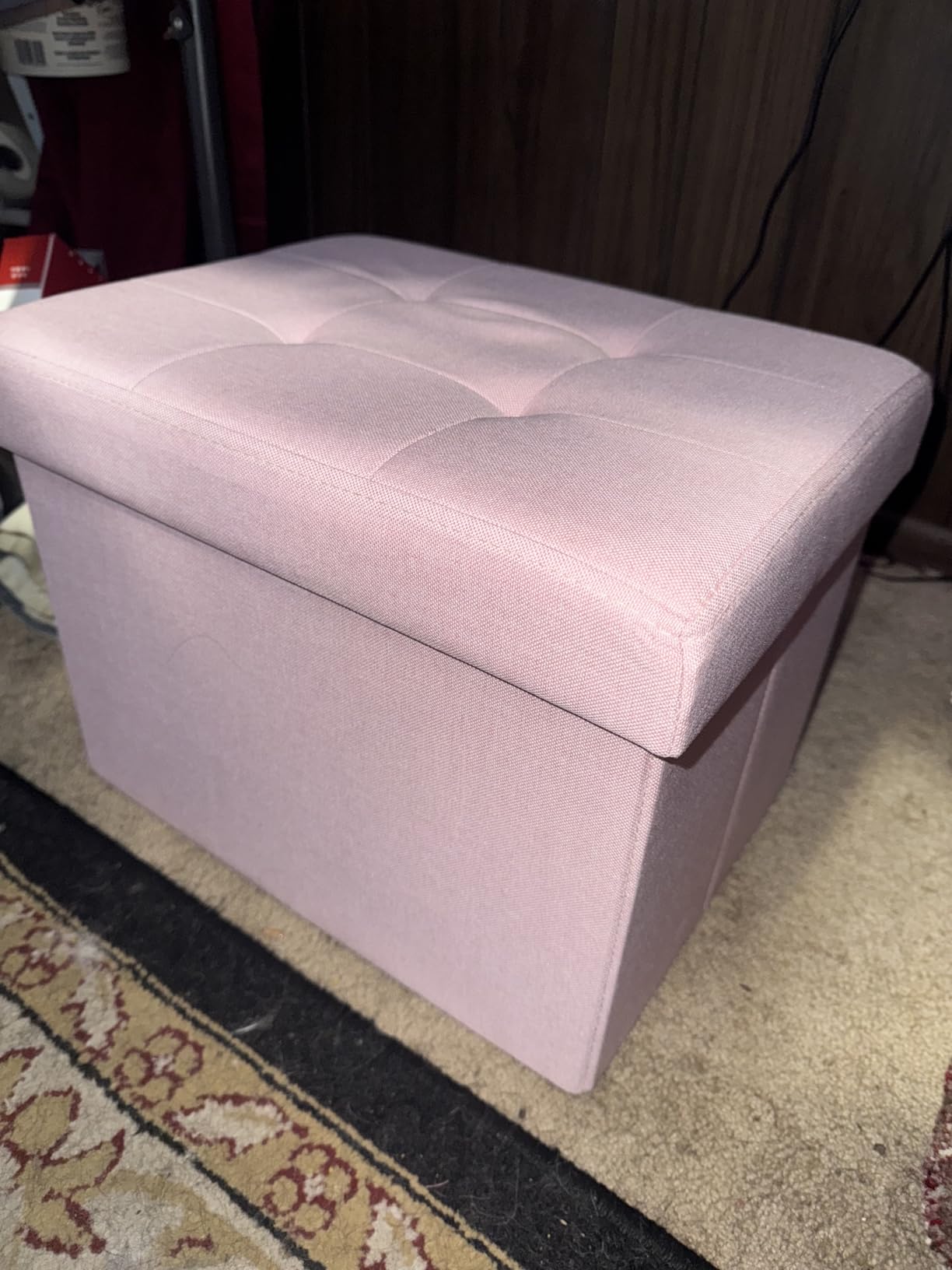 Ornavo Home Small Storage Ottoman Foldable Collapsible Rectangle Linen Ottoman Foot Rest Stool Seat, for Living Room, Bedroom, Home Office, Dorm - 12 x 16 x 12, Beige customer photo 2
