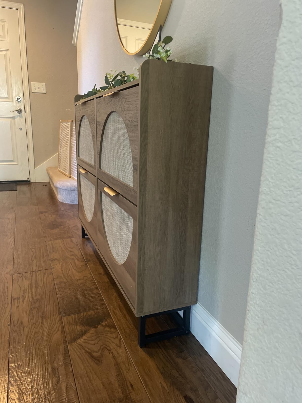Maupvit Large Rattan Shoe Storage Cabinet with 4 Flip Drawers, Freestanding Shoe Organizer with Metal Legs, Rustic Oak Rattan customer photo 1