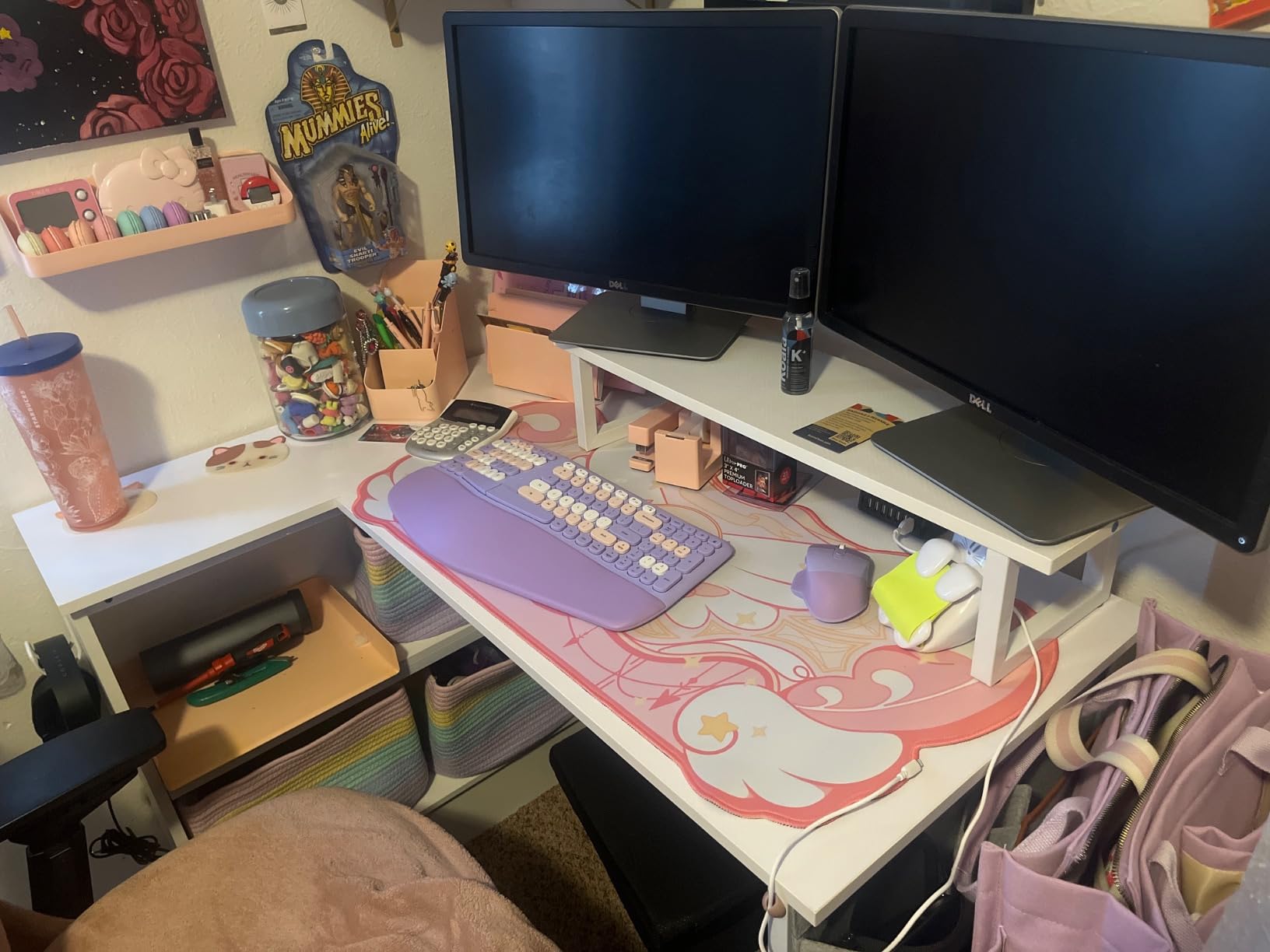 Bestier L Shaped Gaming Desk with LED Lights, 42 Inch Computer Desk with Monitor Stand & Open Storage Cabinet, Writing Study Corner Desk, White customer photo 1
