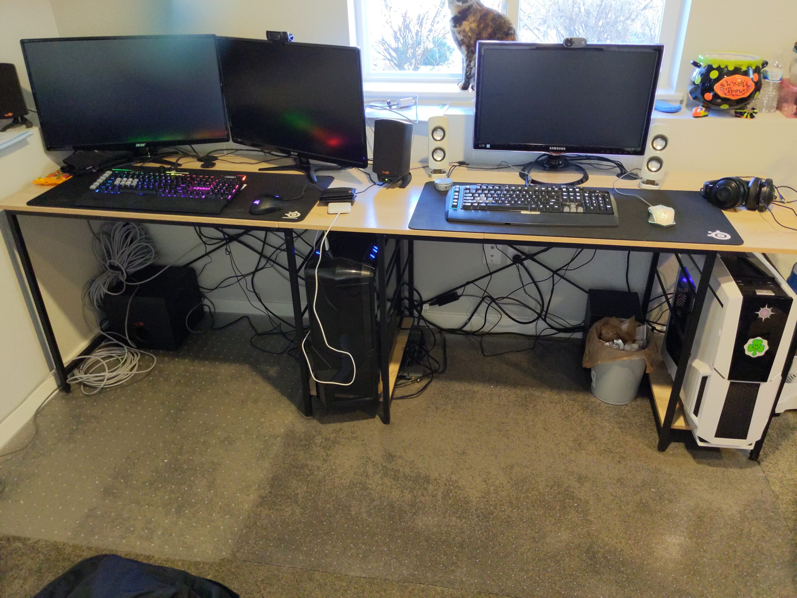 Bestier L Shaped Gaming Desk with LED Lights, 42 Inch Computer Desk with Monitor Stand & Open Storage Cabinet, Writing Study Corner Desk, White customer photo 2