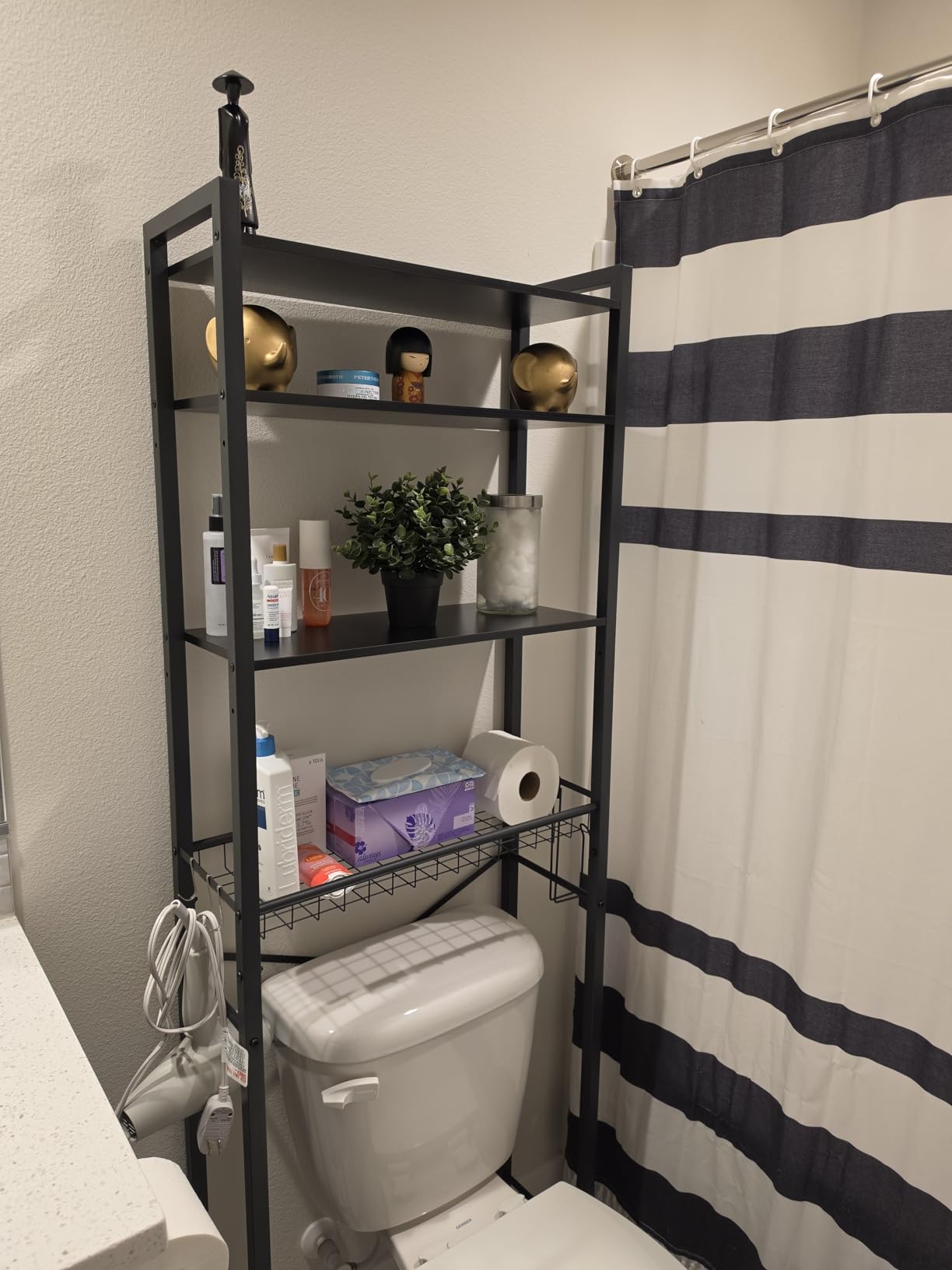 Kalrin Over-The-Toilet Storage Rack, 4-Tier Bathroom Organizer Shelf Over Toilet with Adjustable Shelf and Basket, Freestanding Space Saver Bathroom Shelves Above Toilet for Room (Vintage Brown) customer photo 1