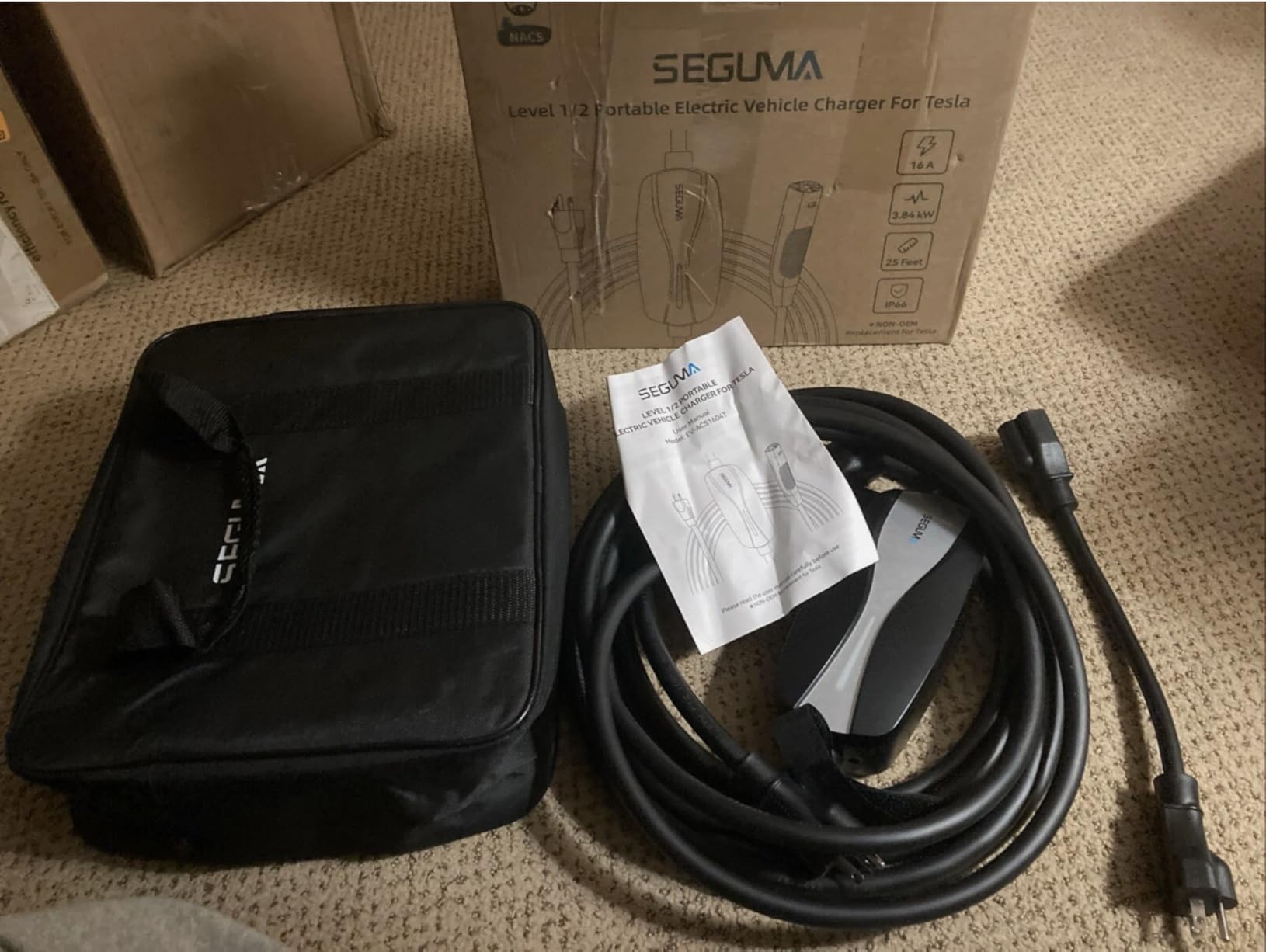 SEGUMA Level 1/2 Tesla Charger, ETL Certified 12A/16A, 25ft Cable, Dual Voltage 240V NEMA 6-20 Plug & 120V NEMA 5-15 Adapter, NACS Connector, Portable Home Electric Car EV Charger for Tesla Y/X/3/S customer photo 1