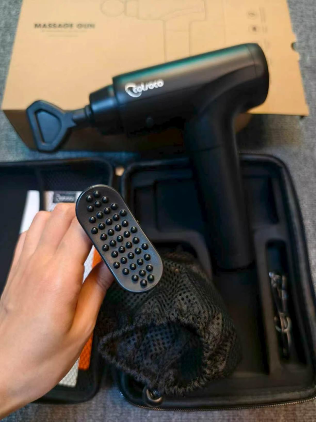 cotsoco Massage Gun Deep Tissue, Muscle Massage Gun with 9 Attachment Heads 20 Speeds & Silent Brushless Motor for Pain Relief, Handheld Percussion Back Massager Gun customer photo 2