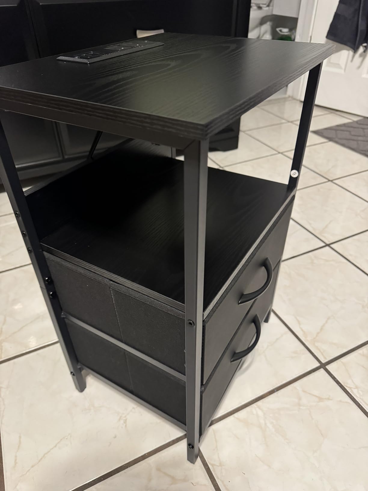 Fixwal Night Stand with Charging Station, LED Nightstand with U-S-B Ports and Outlets for Small Spaces, 2 Fabric Storage Drawers, Bedside Table End Tables Bedroom Decor, Modern Black customer photo 2